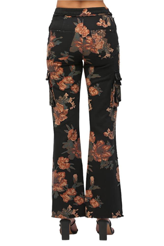 Monica Floral Print Cargo Denim Pants