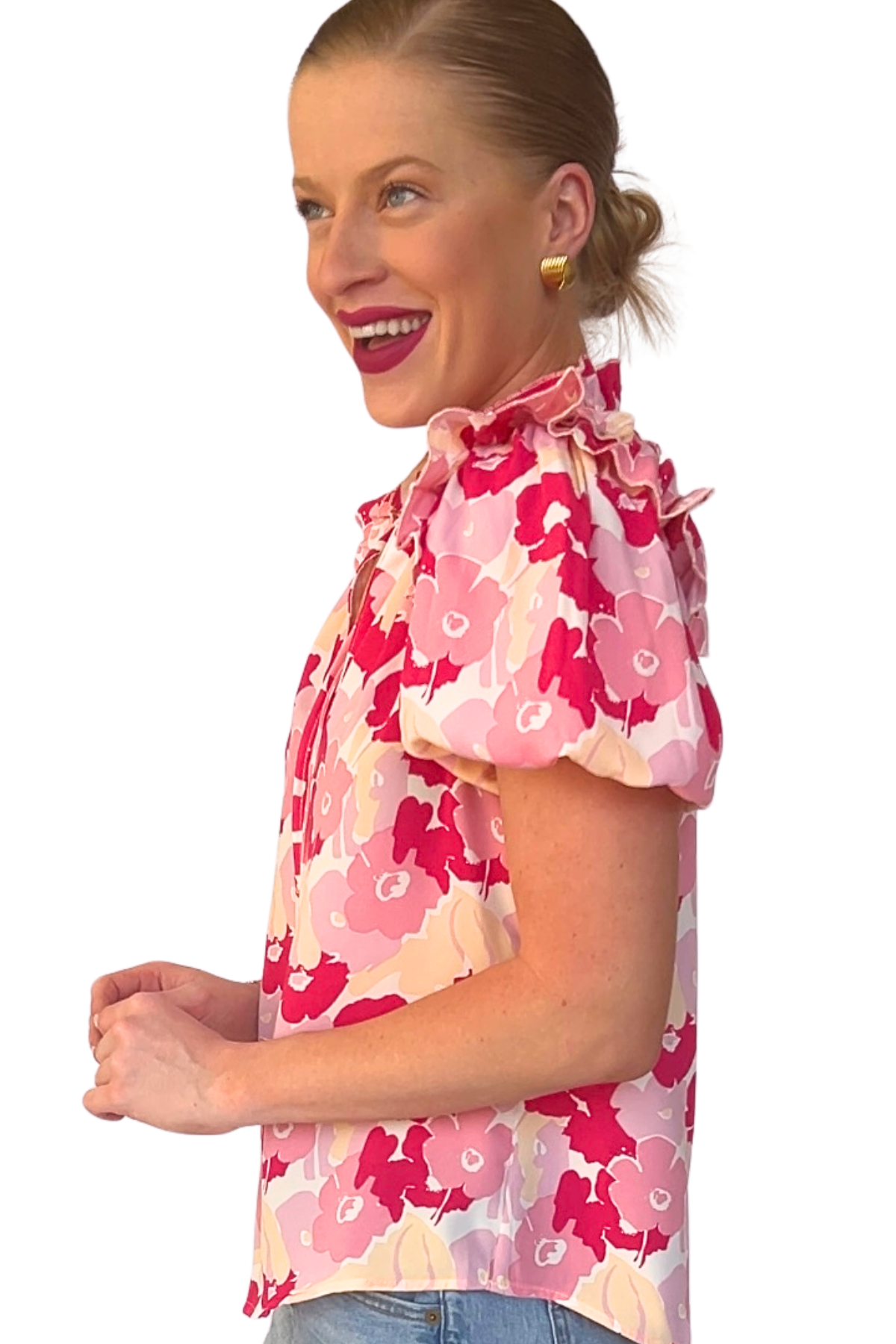 Cassie Printed Ruffle Sleeve Top