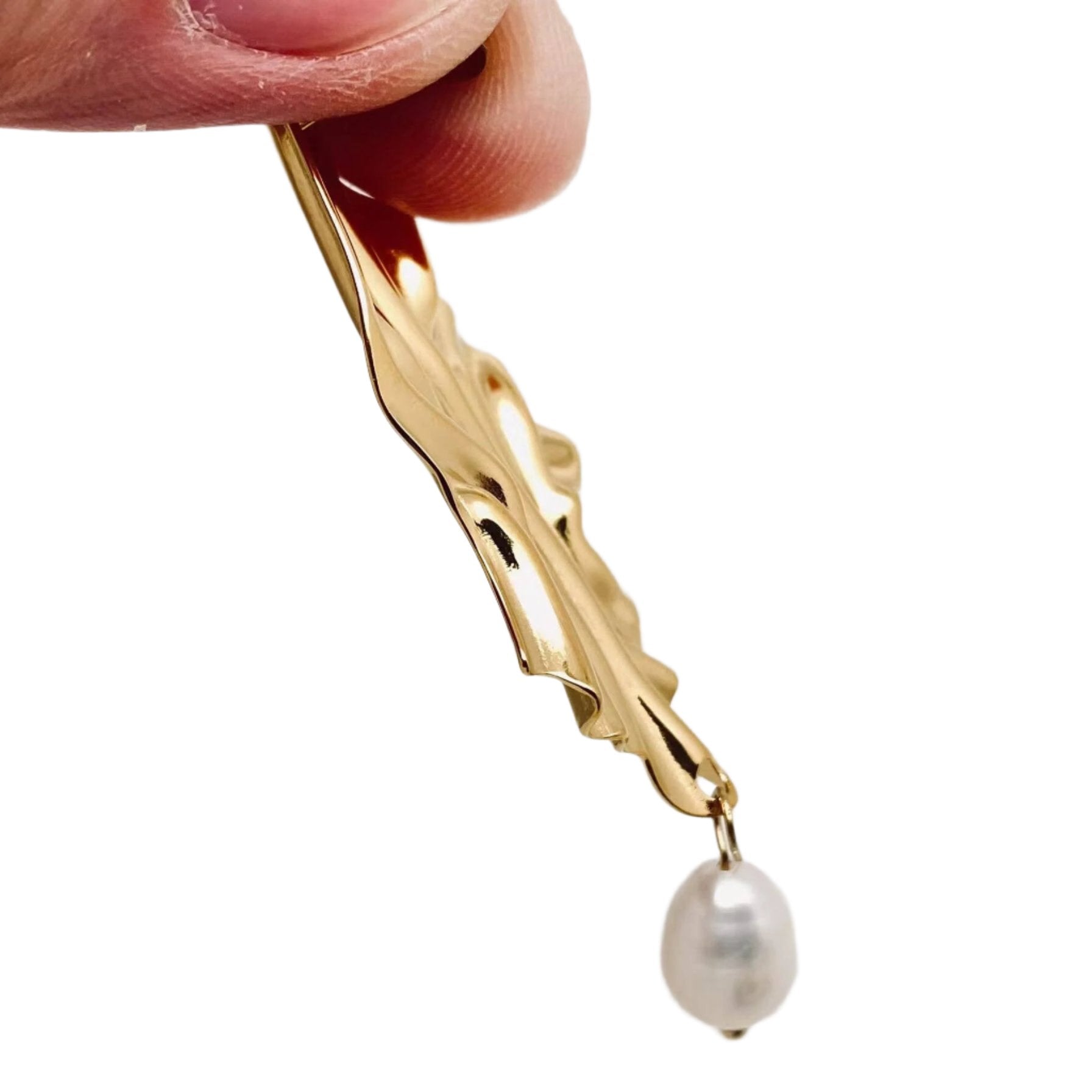 Pleated Textured Pearl Gold Plated Earrings