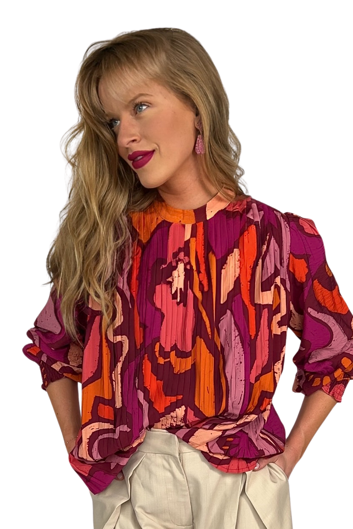 Georgia Printed Mock Neck Blouse