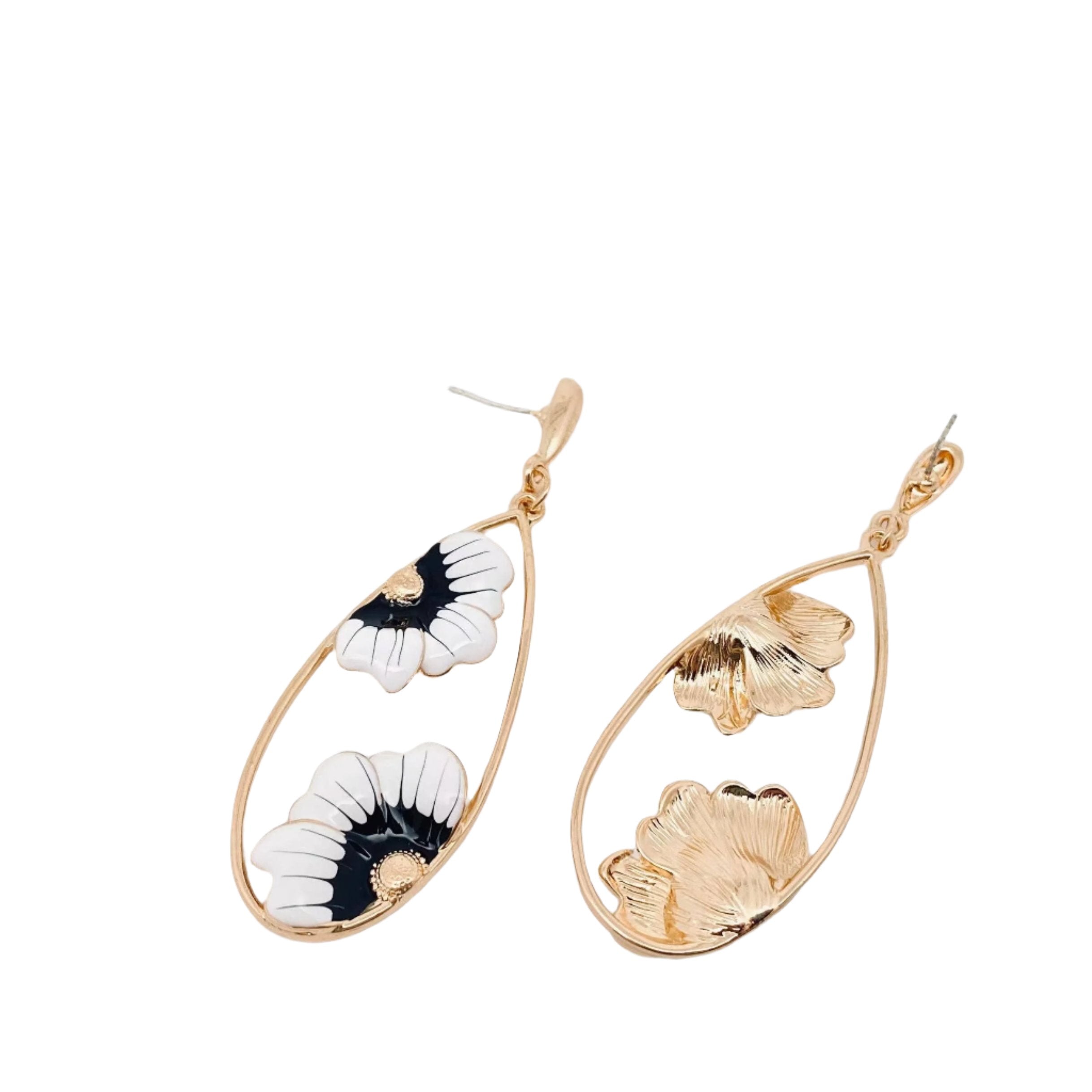 Enamel Flower Drop Metal Post Earrings