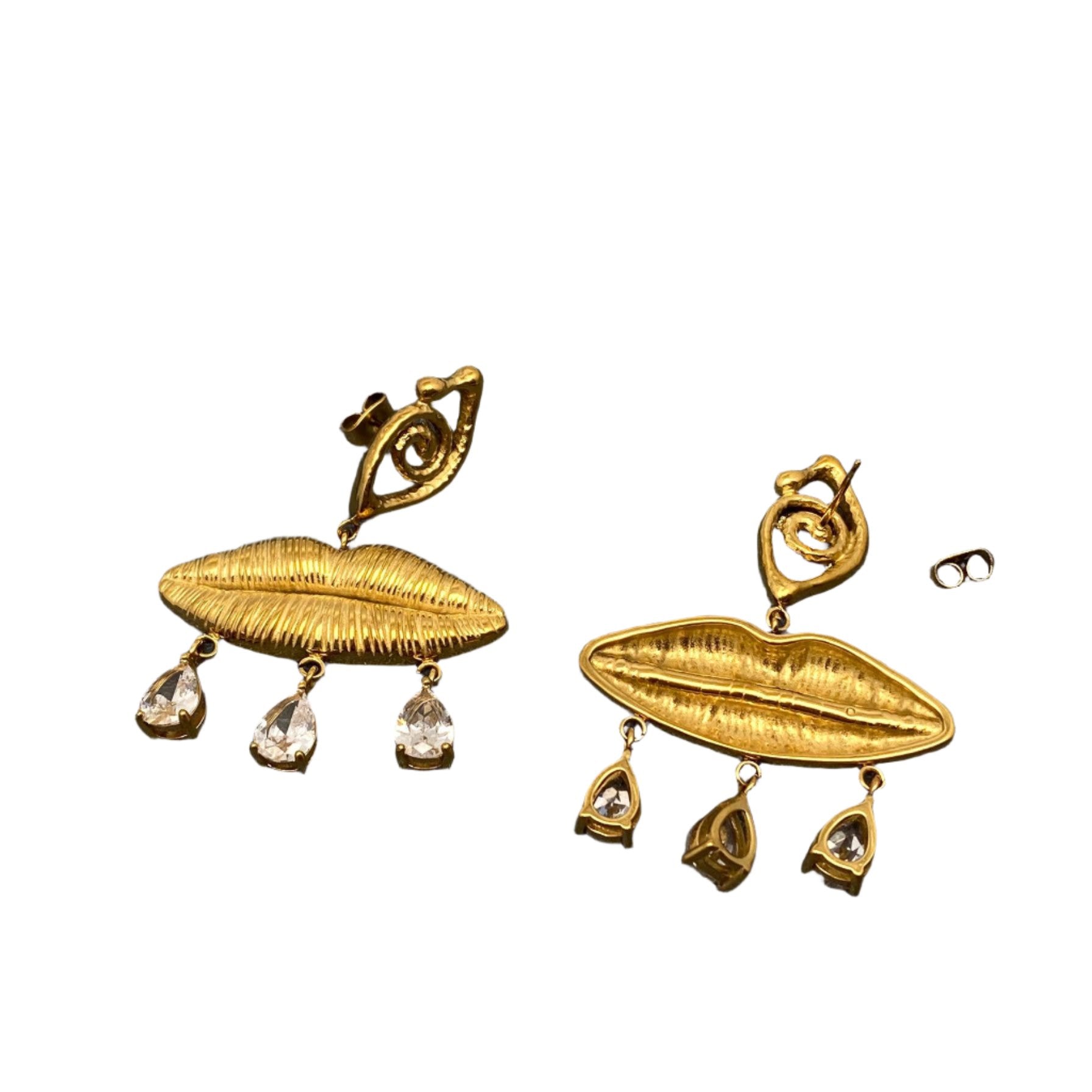 Abstract Eyes and Mouth Charm Gold Plated Earrings