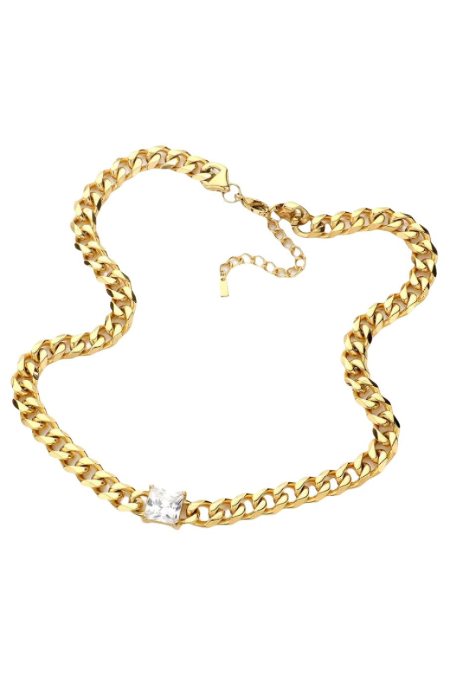 Round Stone Accented Chain Necklace