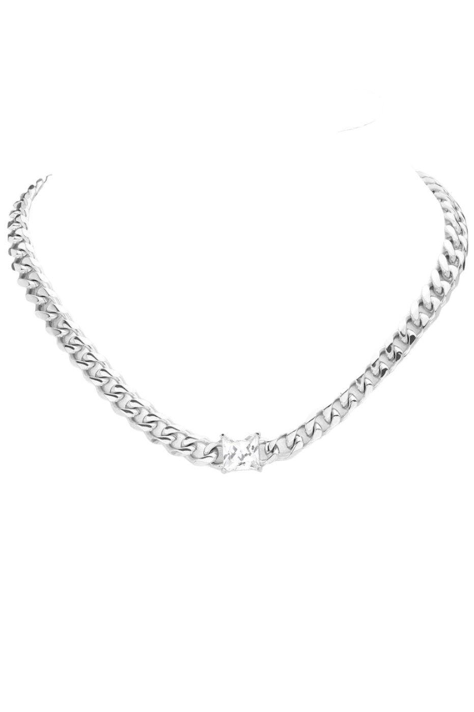 Round Stone Accented Chain Necklace