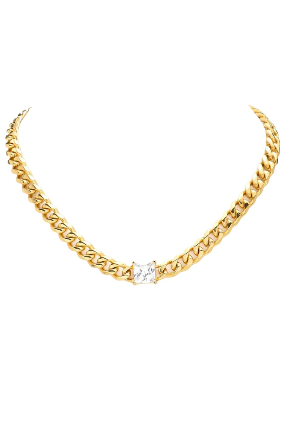 Round Stone Accented Chain Necklace