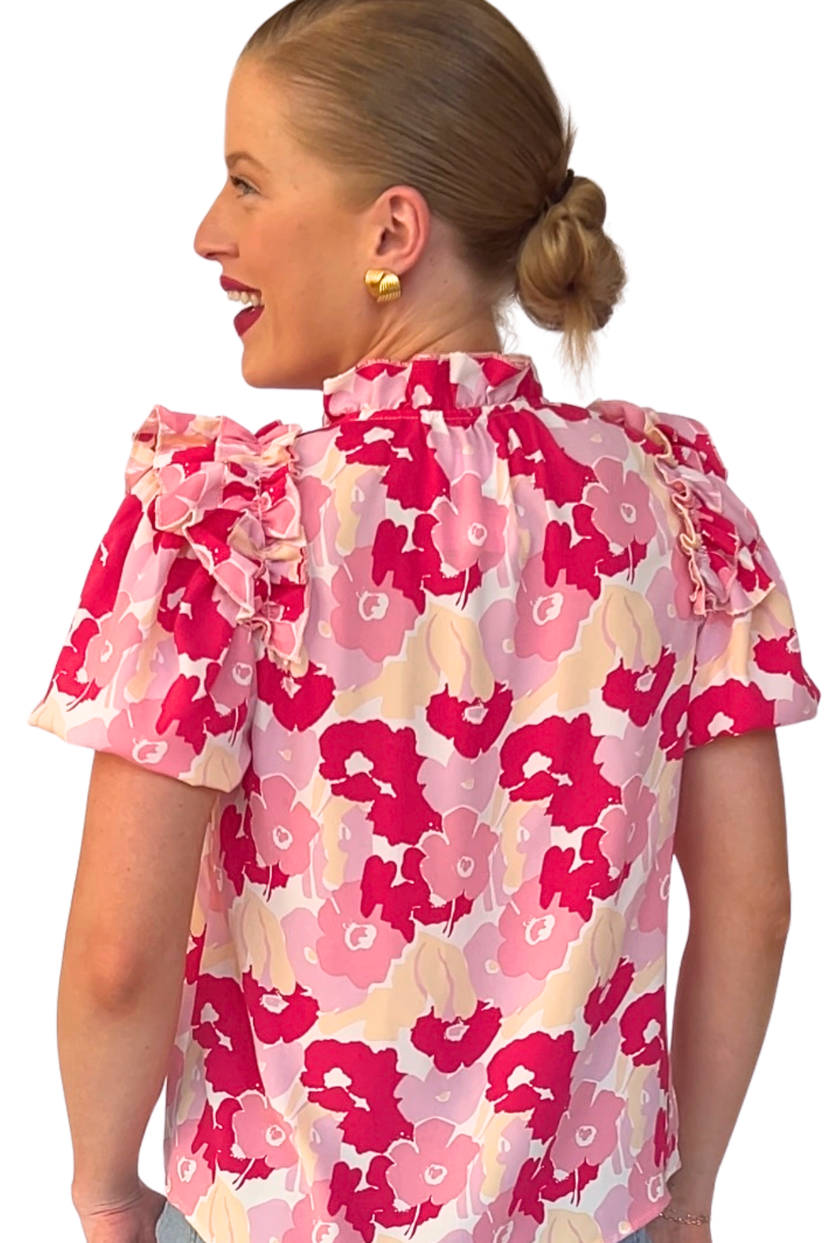Cassie Printed Ruffle Sleeve Top