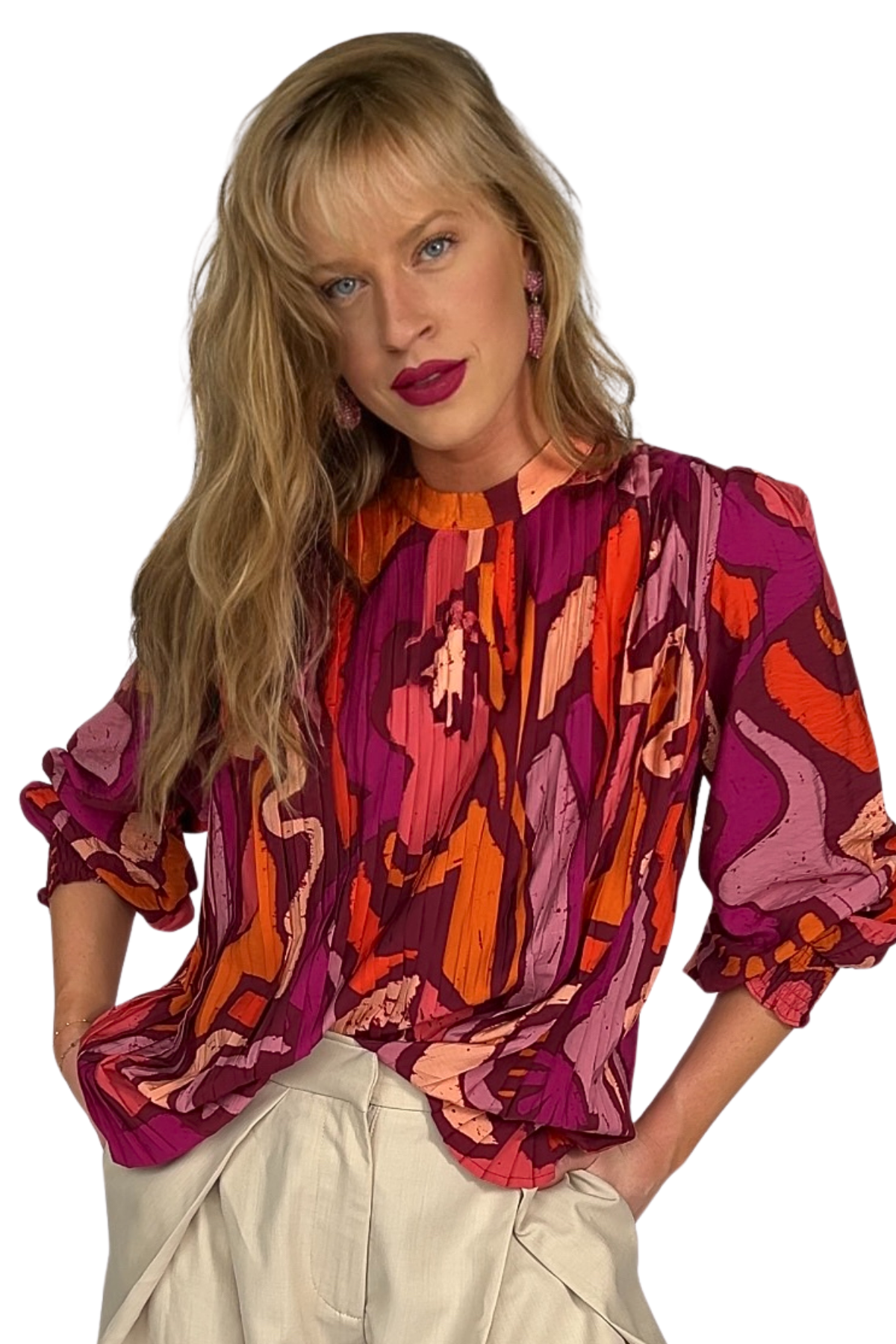 Georgia Printed Mock Neck Blouse