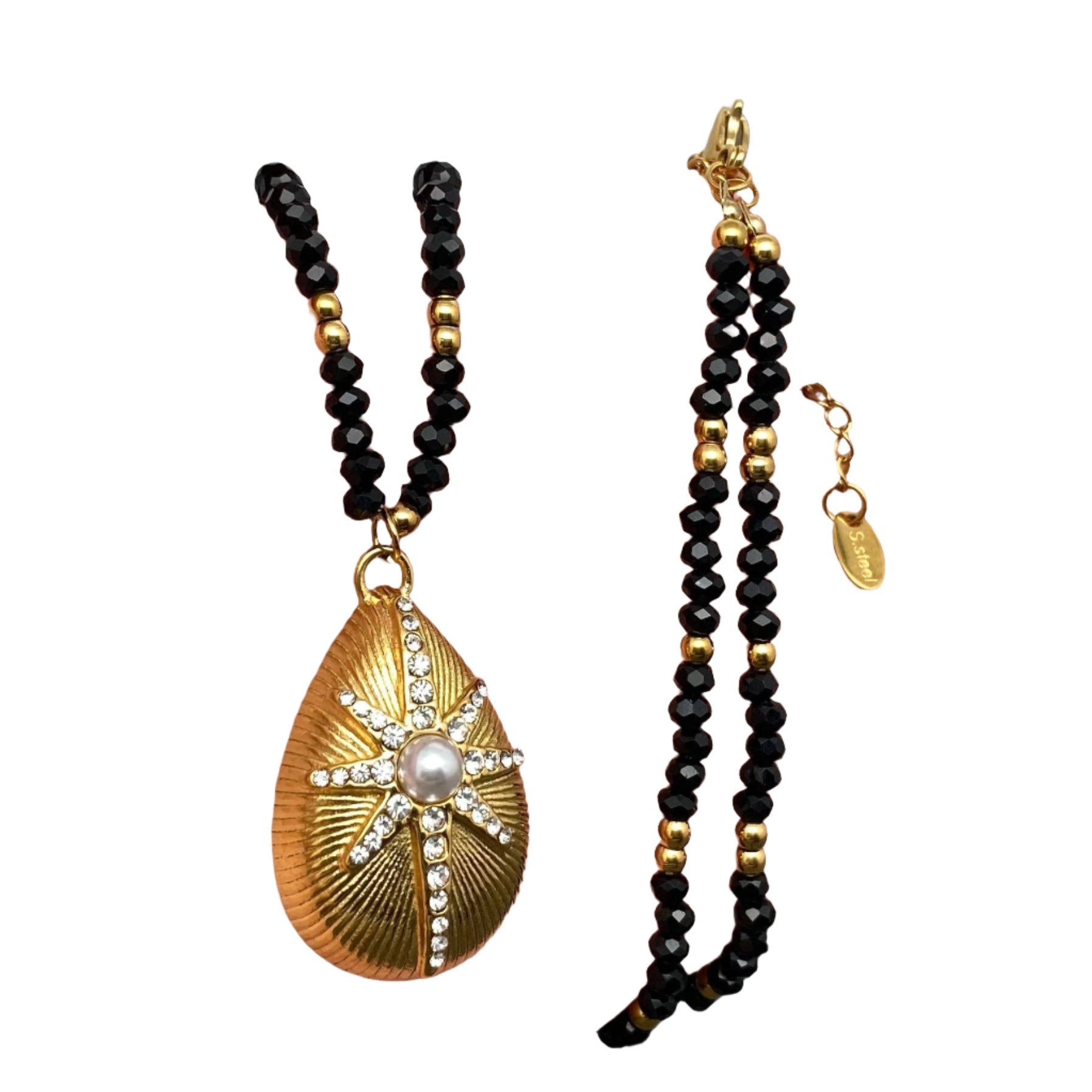 Golden Star Drop Charm Faceted Beads Necklace