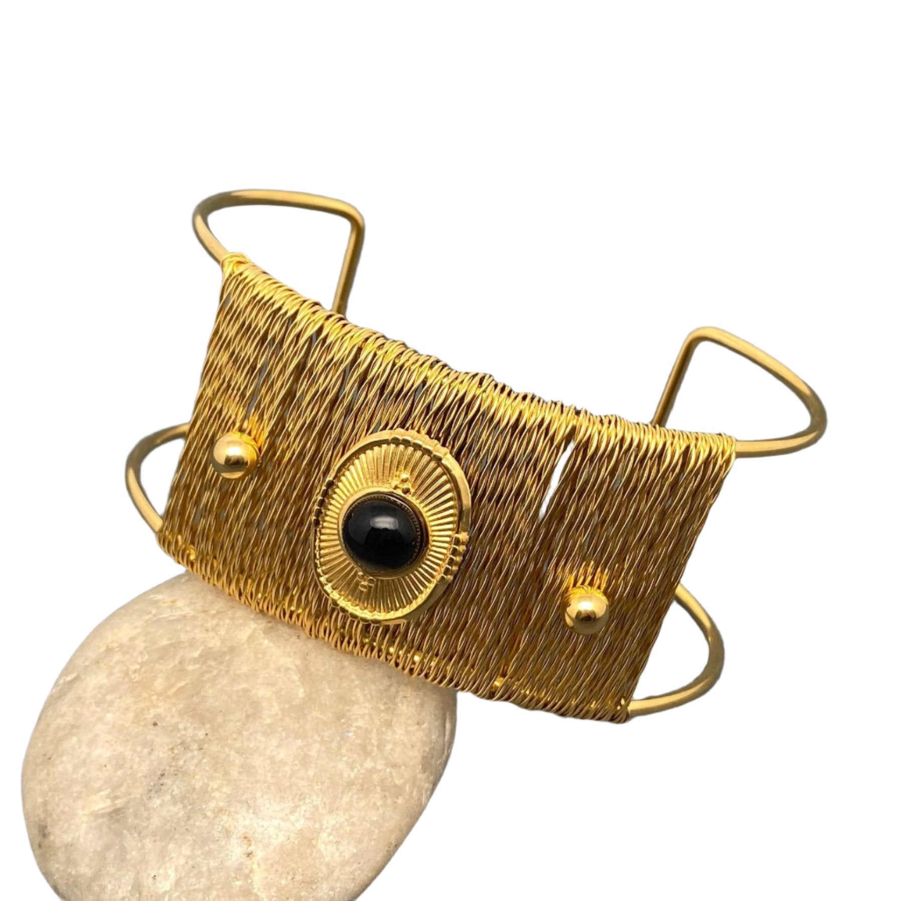 Inlaid Agate Sun Wide Cuff