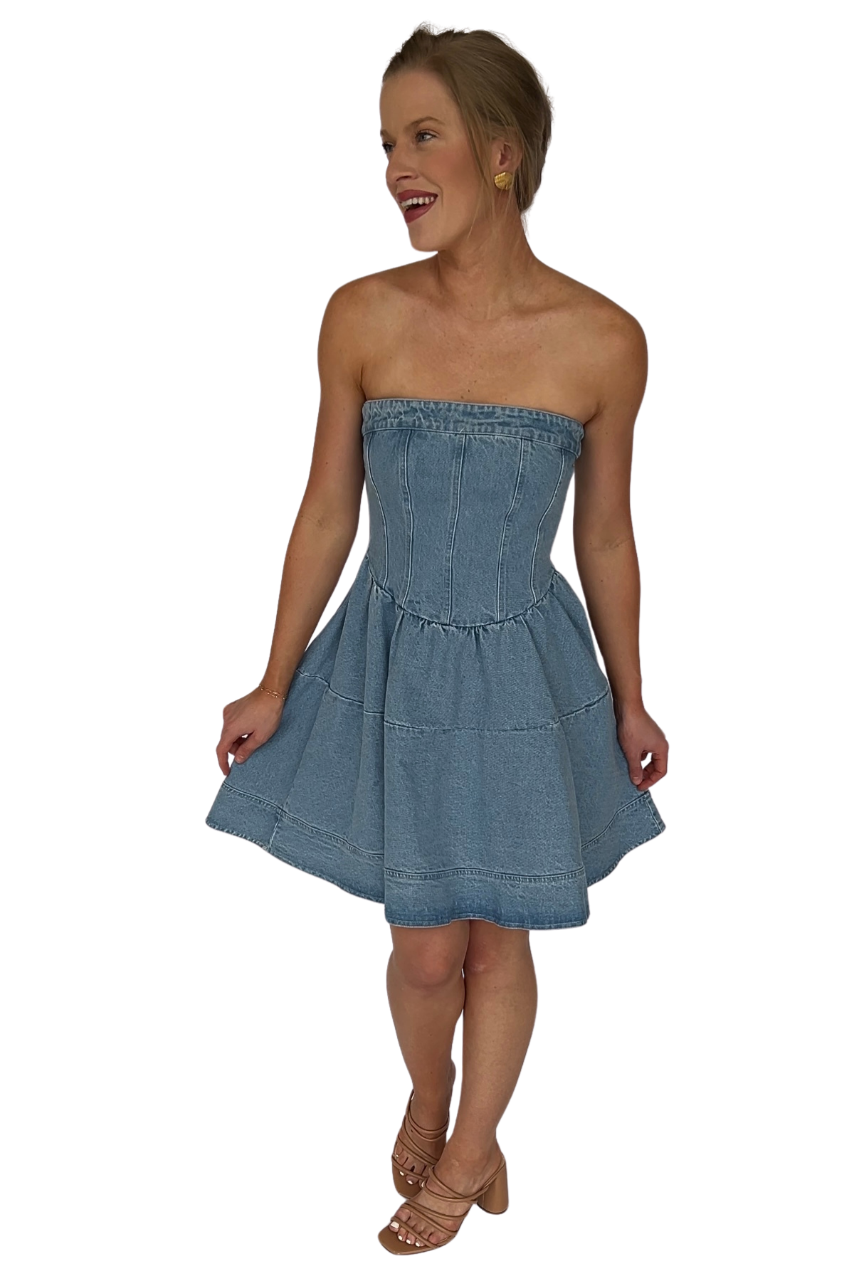 Morgan Fit and Flounce Denim Mini Dress