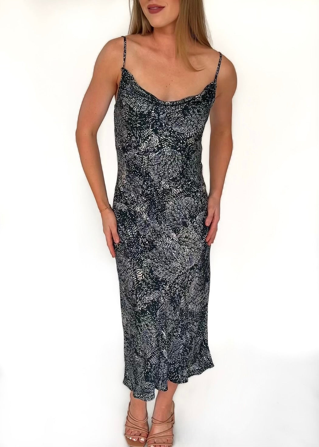 Willa Printed Cowl Neck Midi Dress