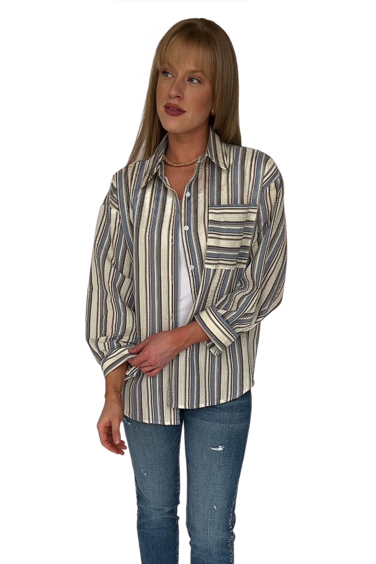 Chloe Striped Button Down Top