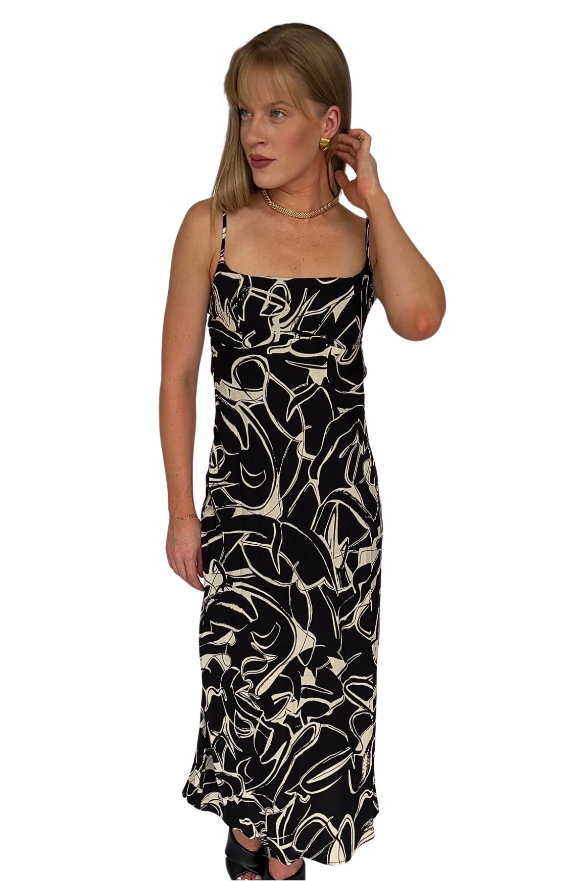 Aurelia Abstract Printed Backless Midi Dress