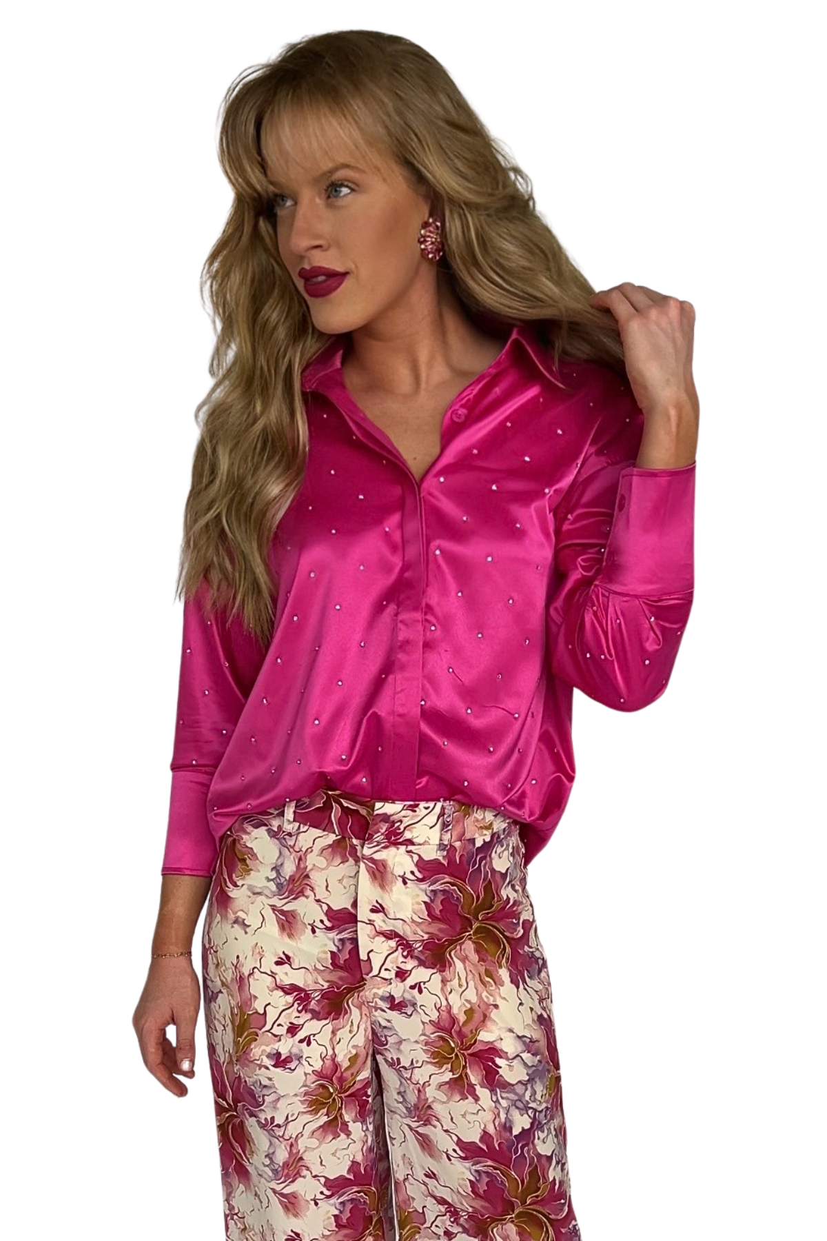 Aurora Satin Woven Rhinestone Sparkle Shirt