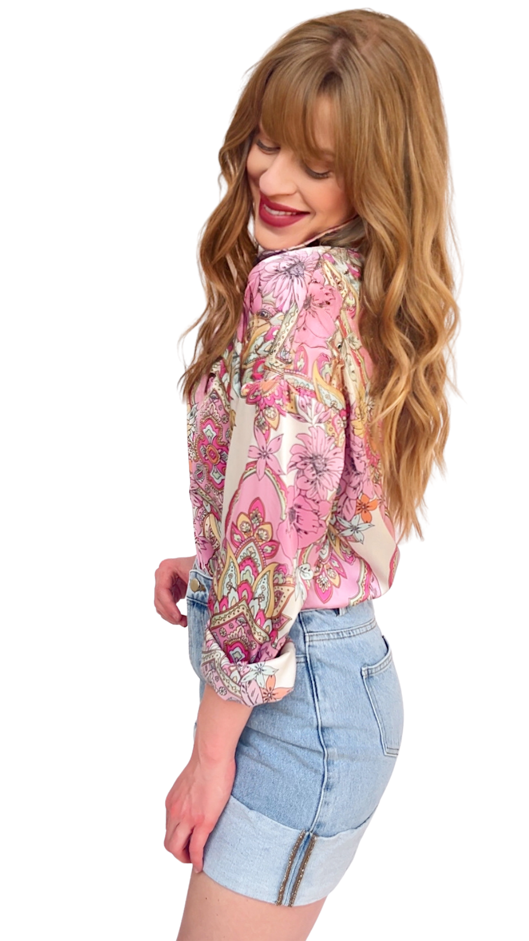 Ellie Paisley Print Button Down Blouse