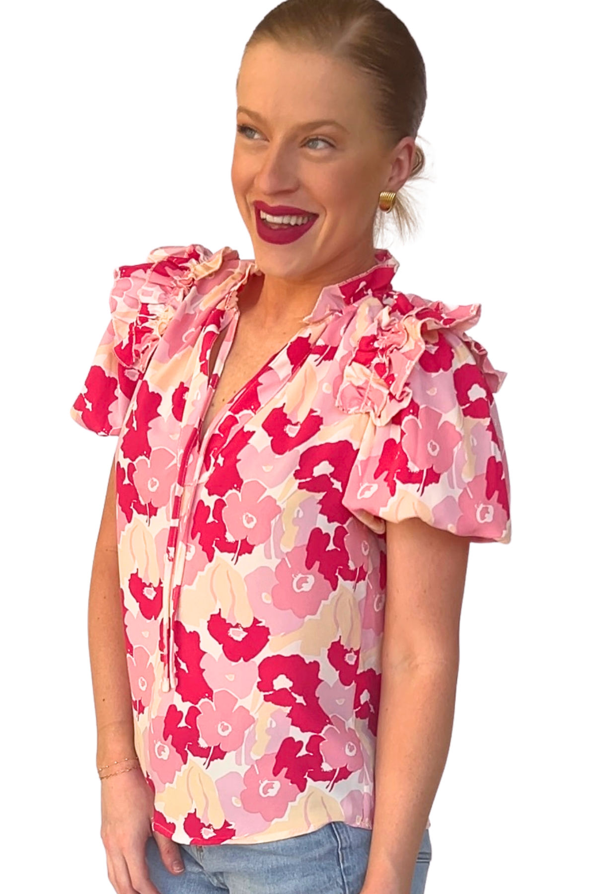 Cassie Printed Ruffle Sleeve Top
