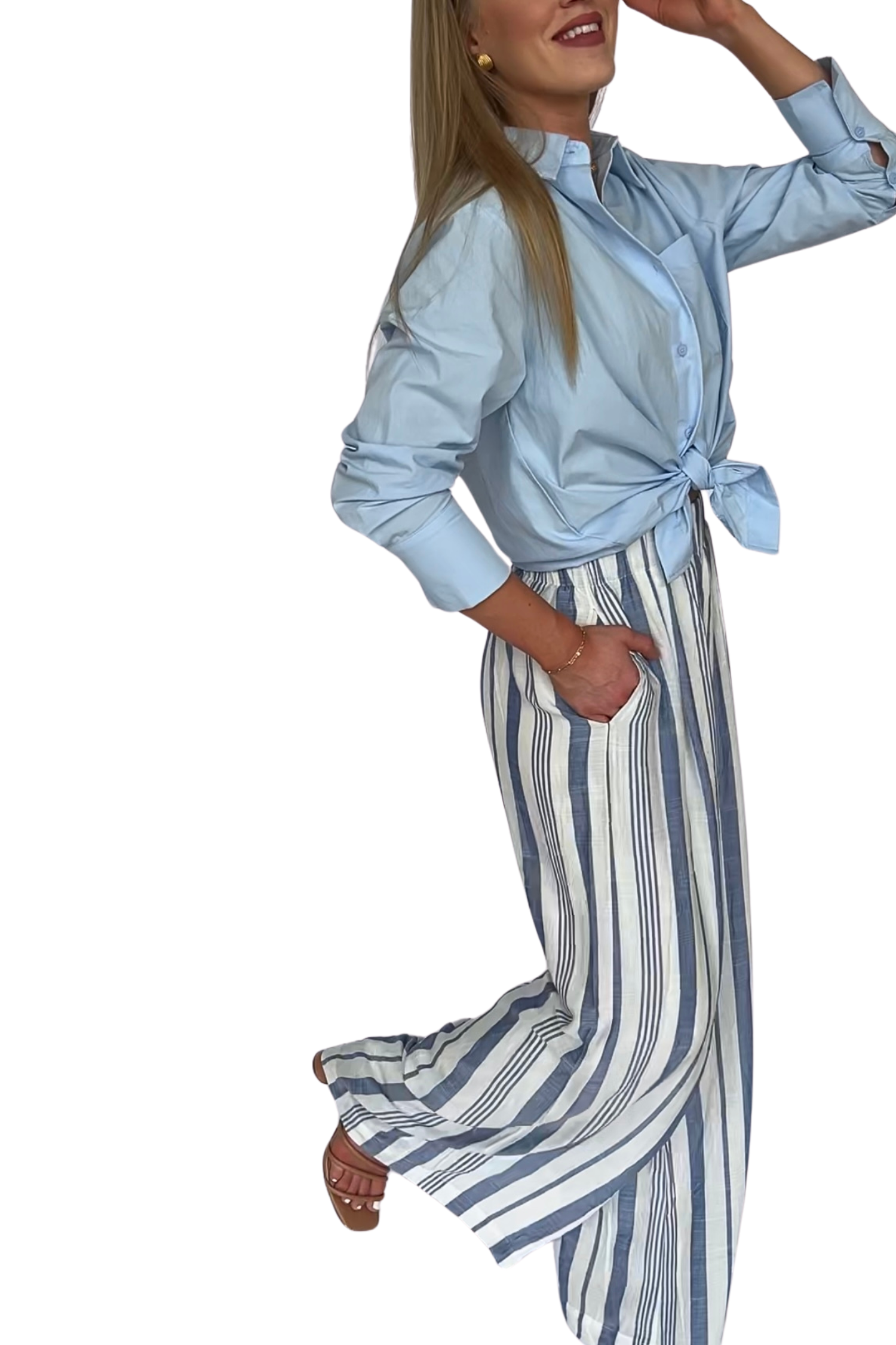 Lana Blue Stripe Straight Leg Pants