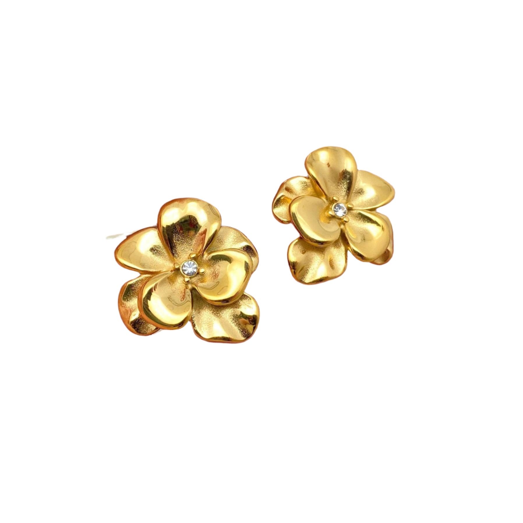 Inlaid CZ Gold Plated Flower Earrings