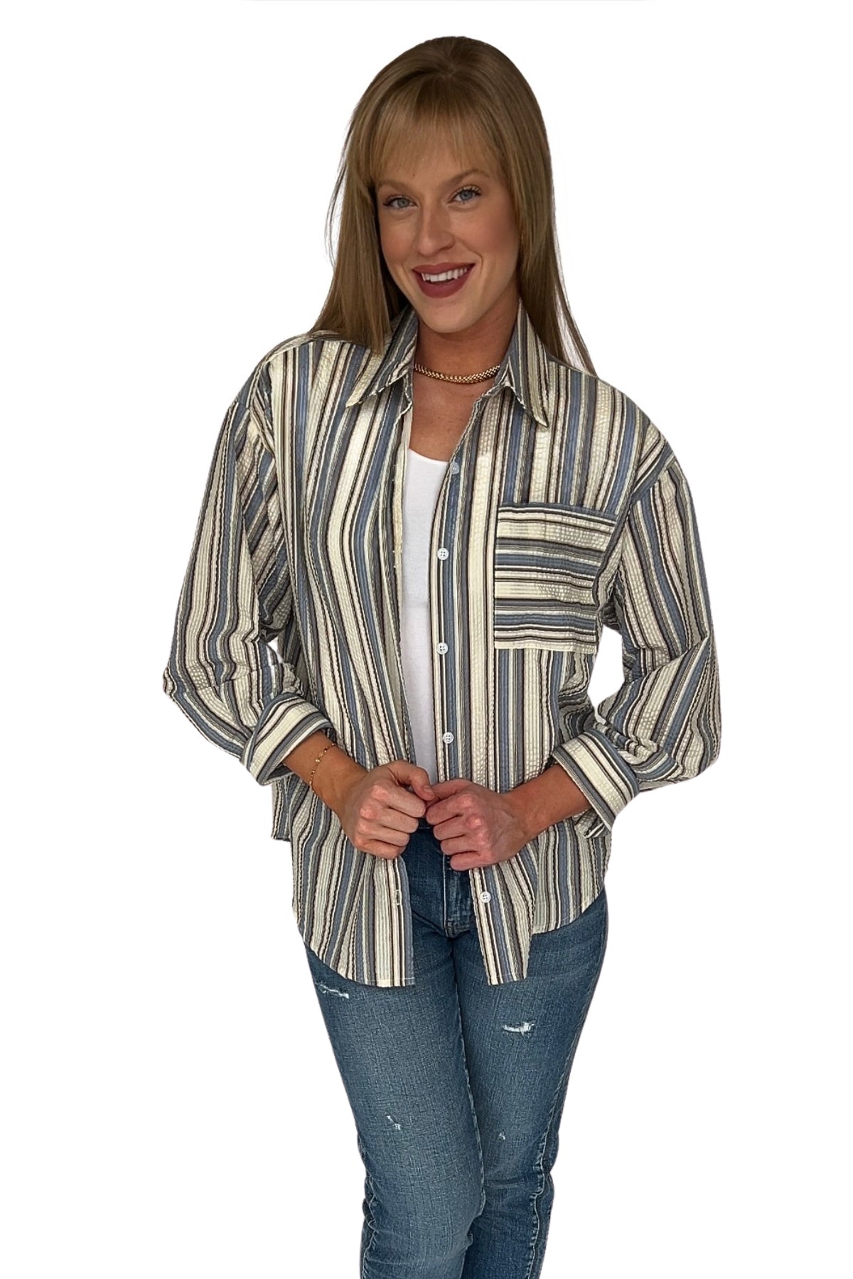 Chloe Striped Button Down Top