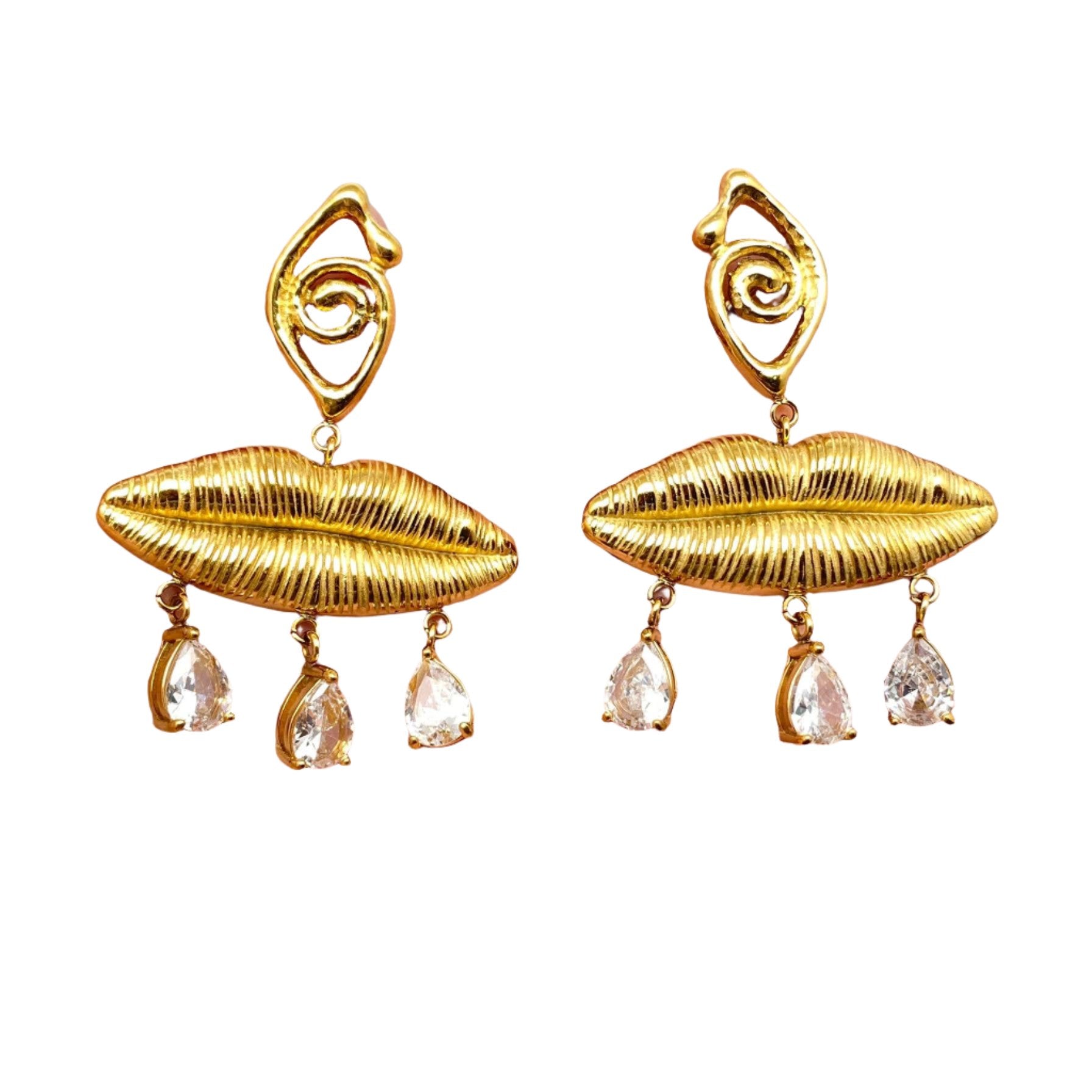 Abstract Eyes and Mouth Charm Gold Plated Earrings