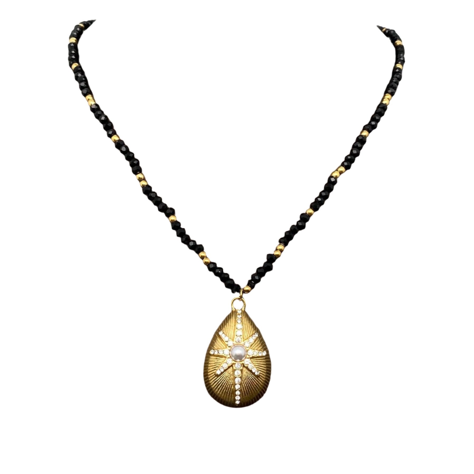Golden Star Drop Charm Faceted Beads Necklace