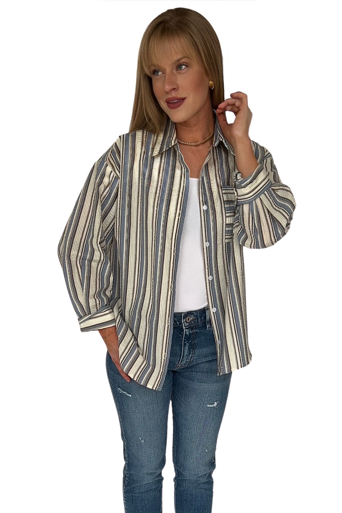 Chloe Striped Button Down Top