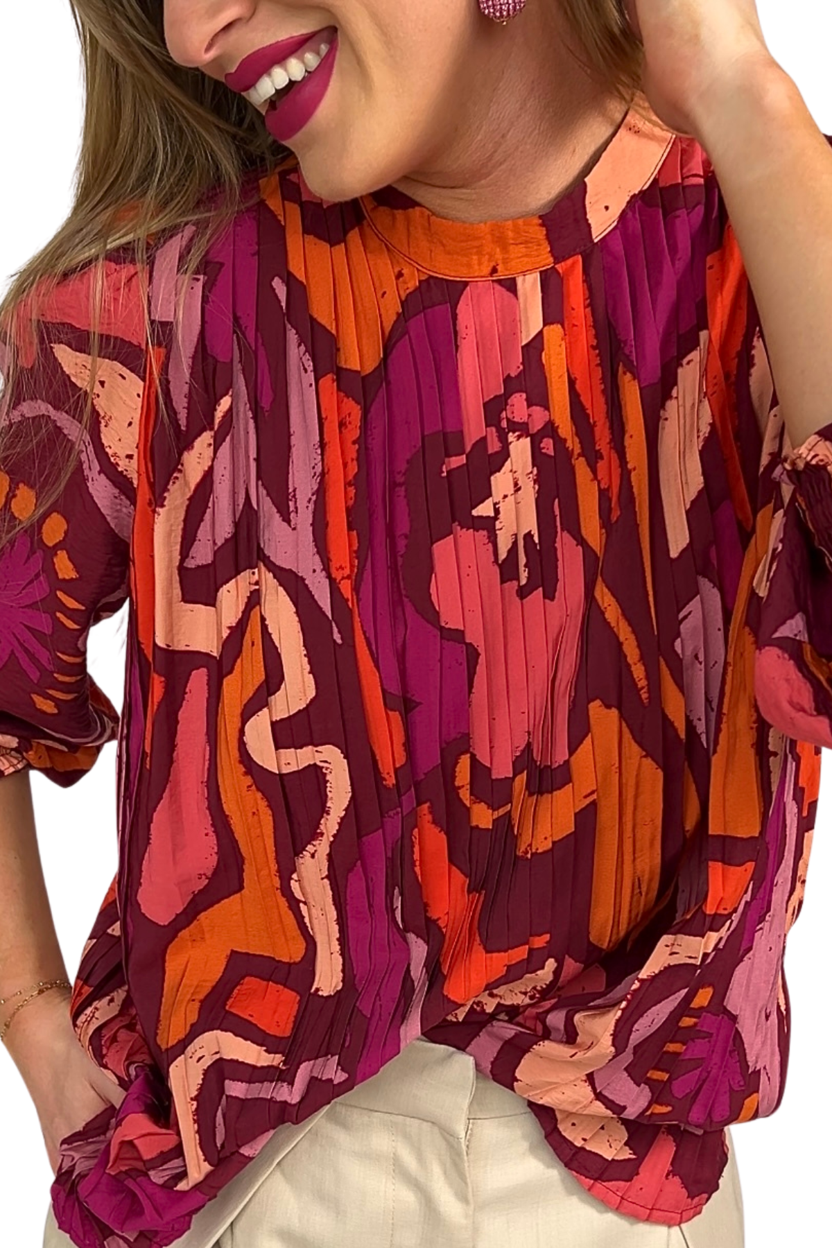 Georgia Printed Mock Neck Blouse