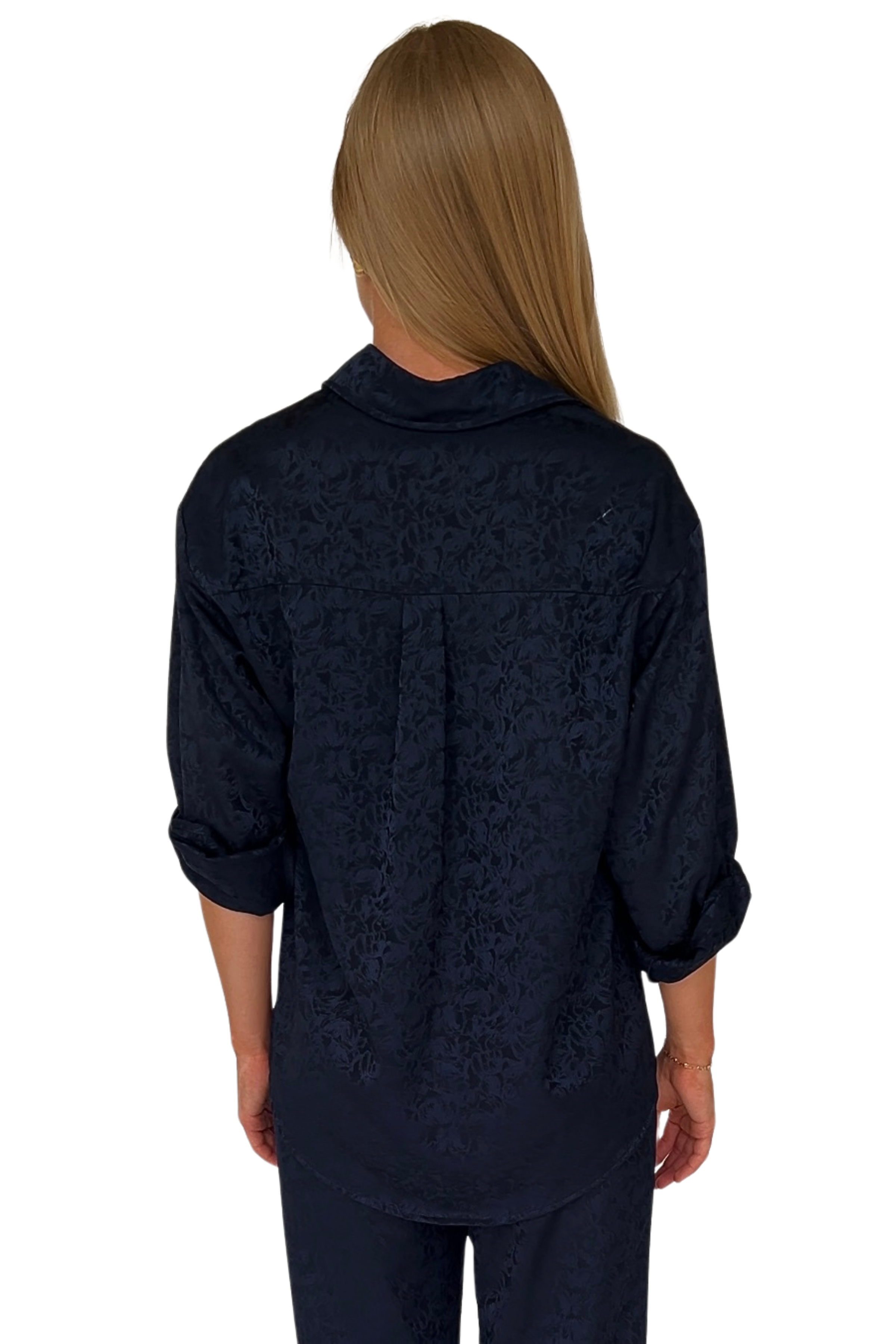 Remi Satin Jacquard Button Up Top