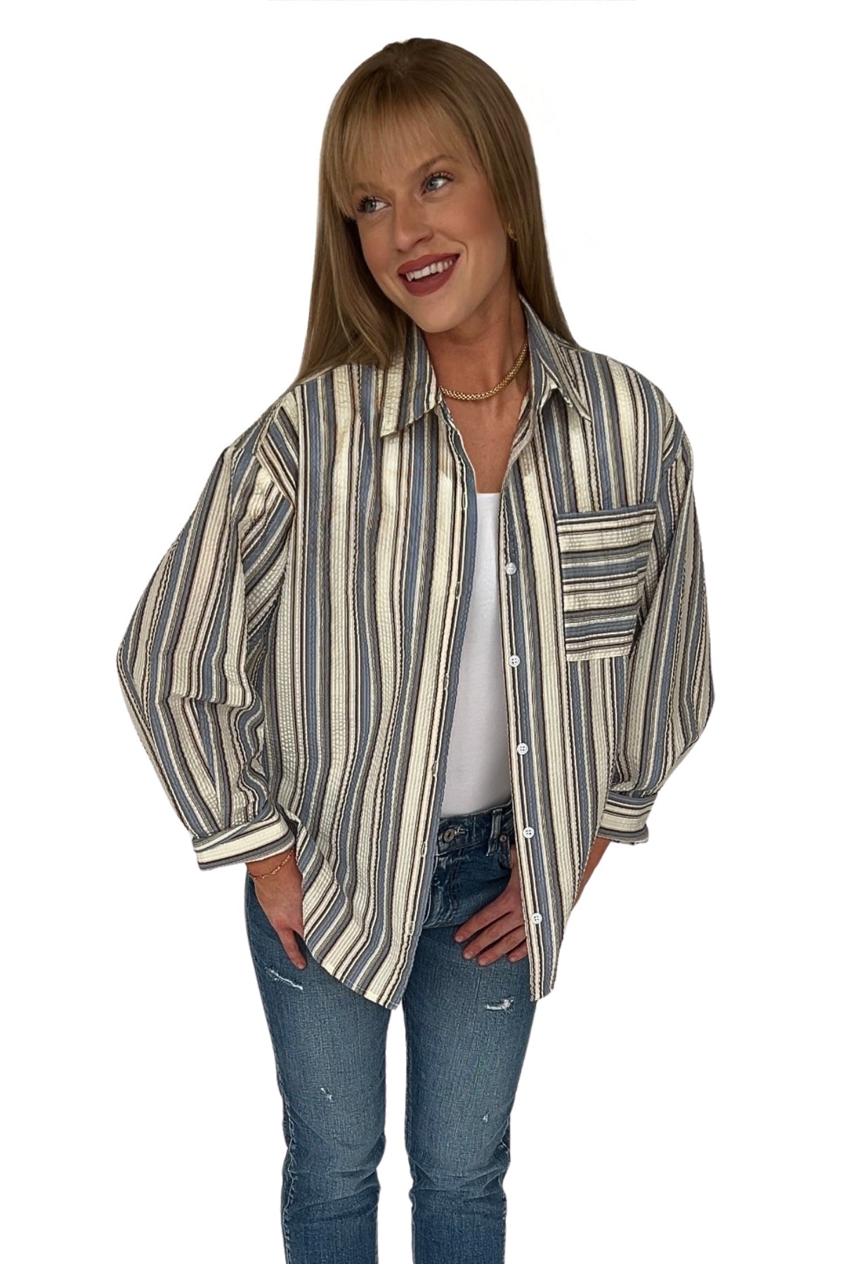 Chloe Striped Button Down Top