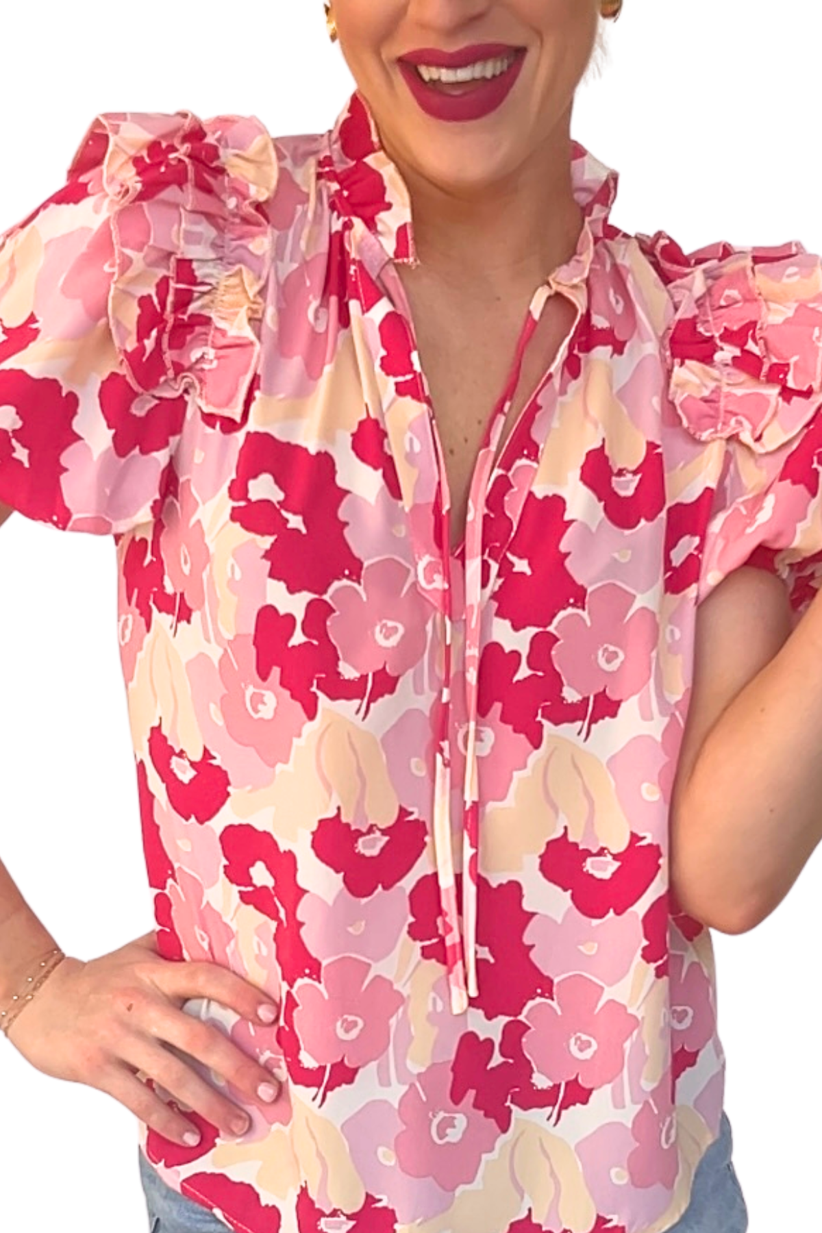 Cassie Printed Ruffle Sleeve Top