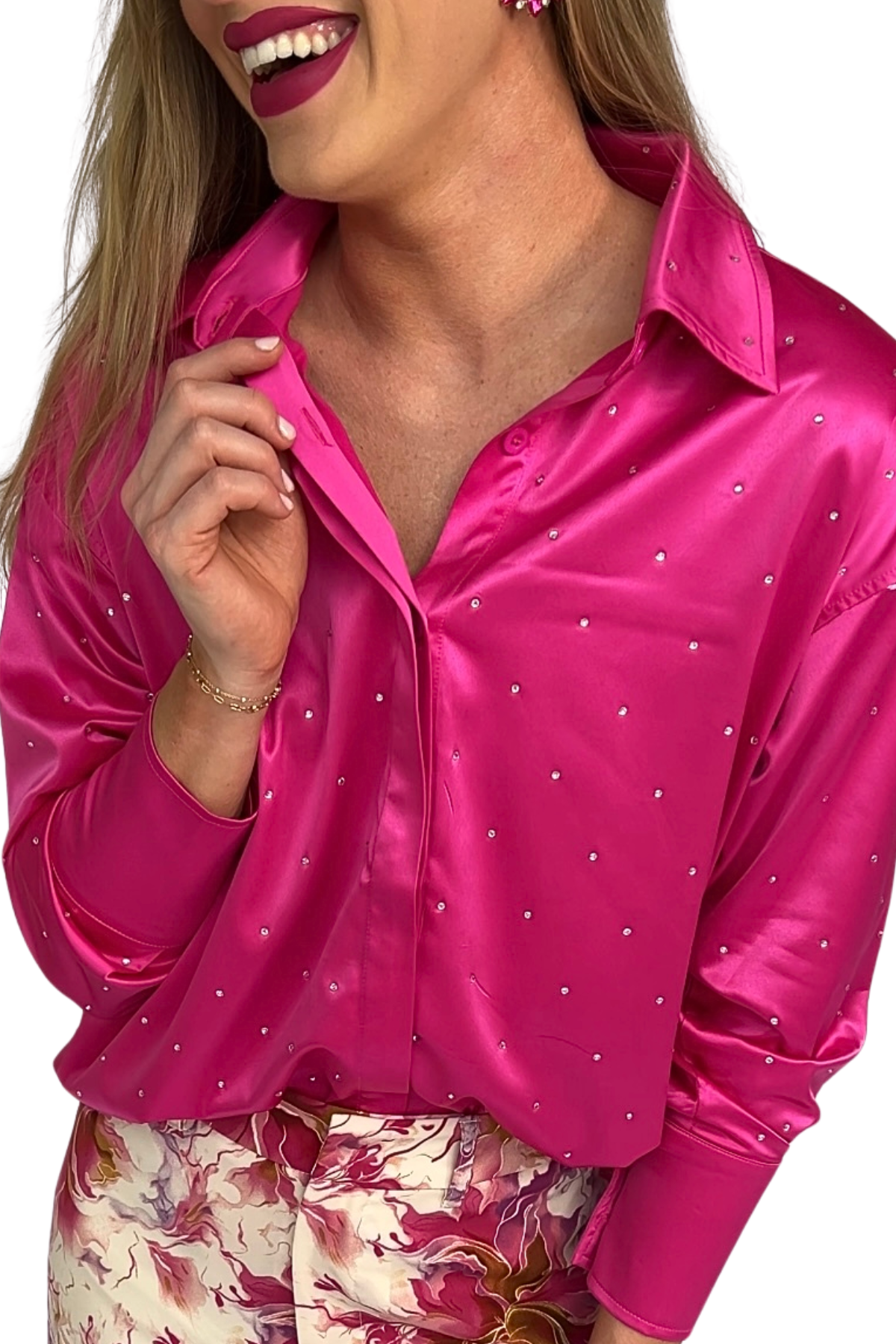 Aurora Satin Woven Rhinestone Sparkle Shirt