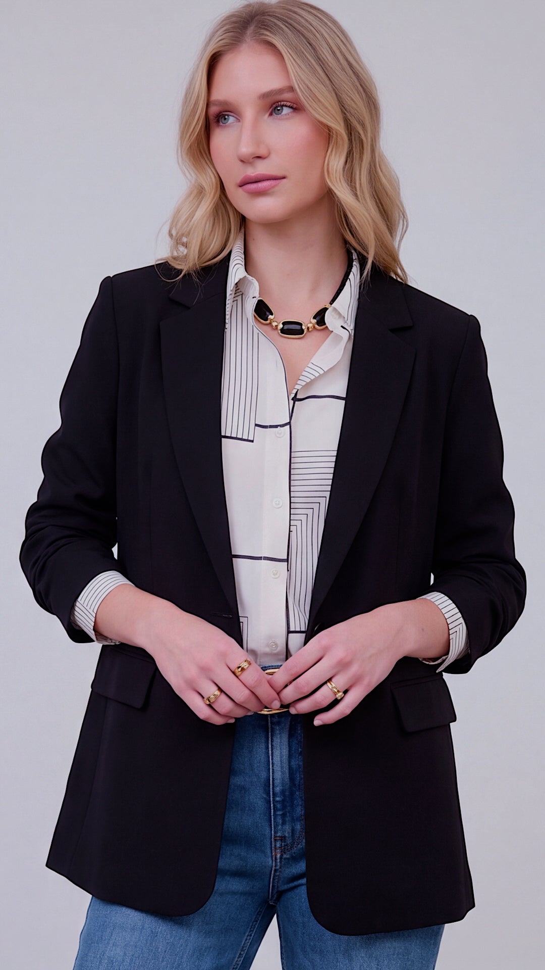Celine Geometric Print Button Down Blouse