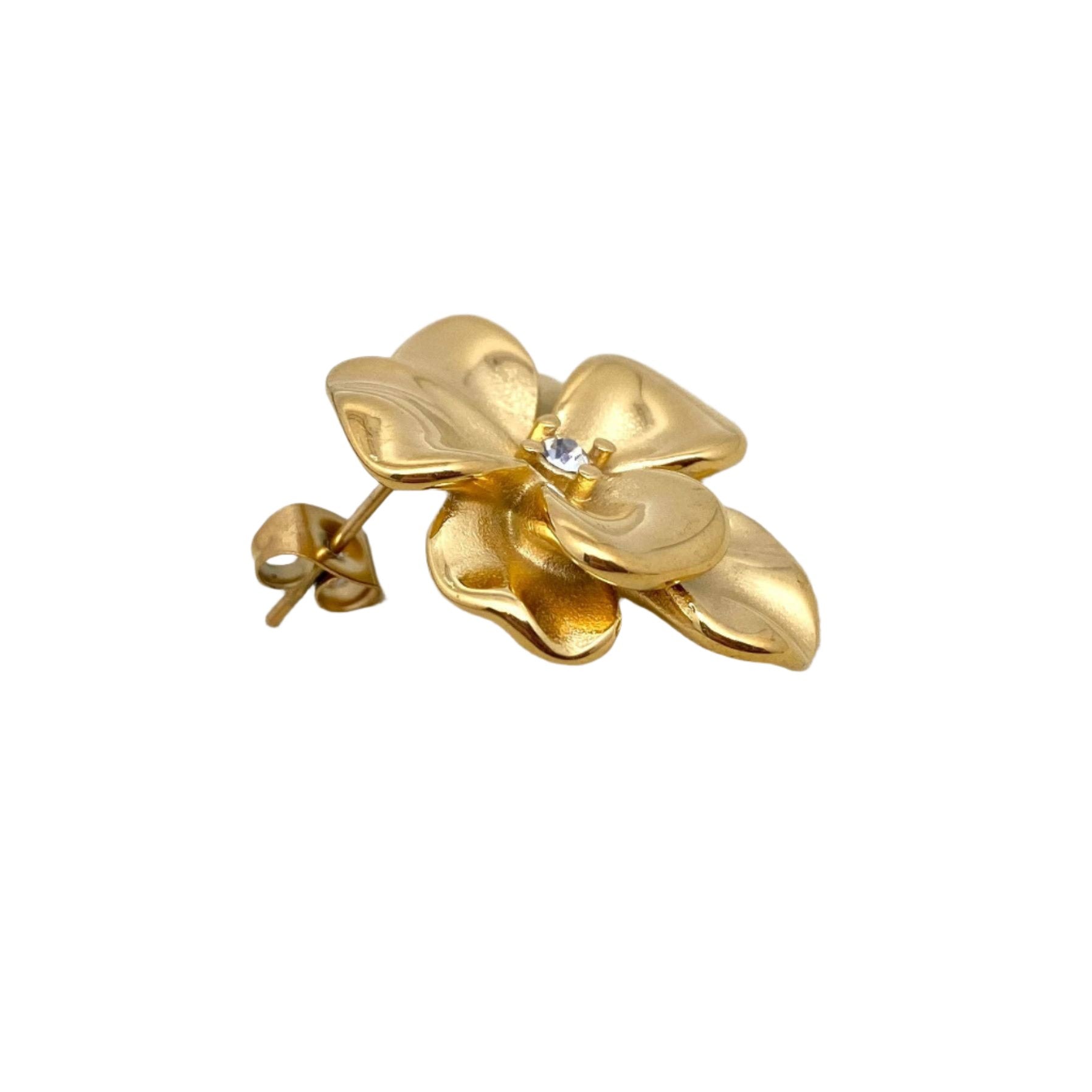 Inlaid CZ Gold Plated Flower Earrings