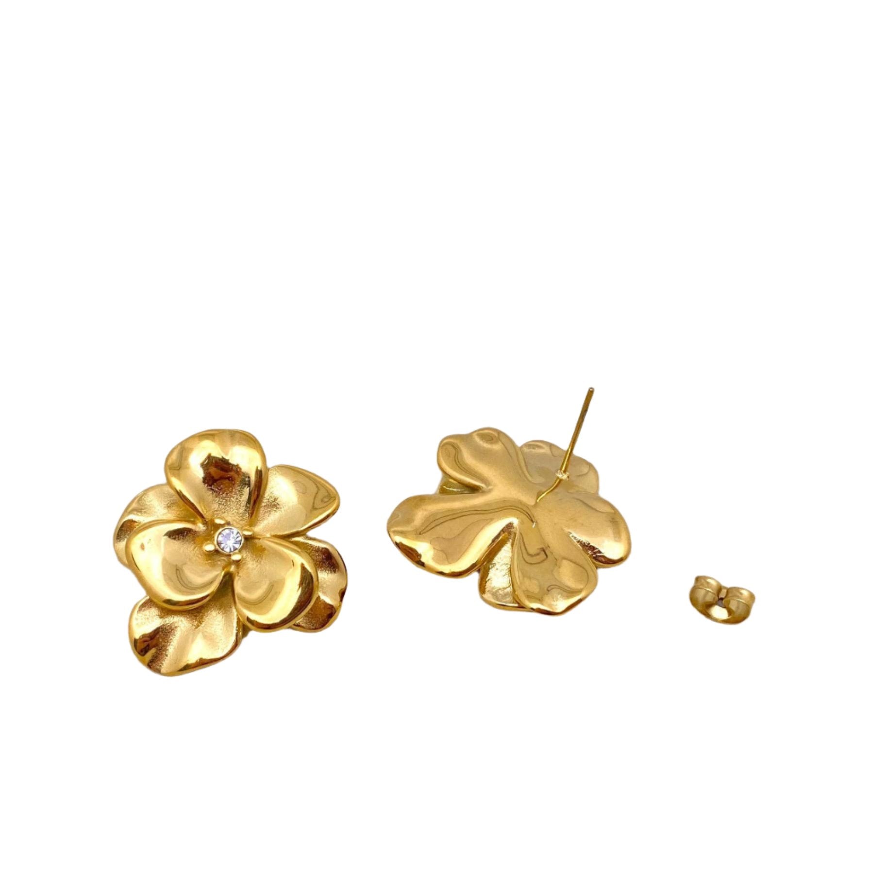 Inlaid CZ Gold Plated Flower Earrings