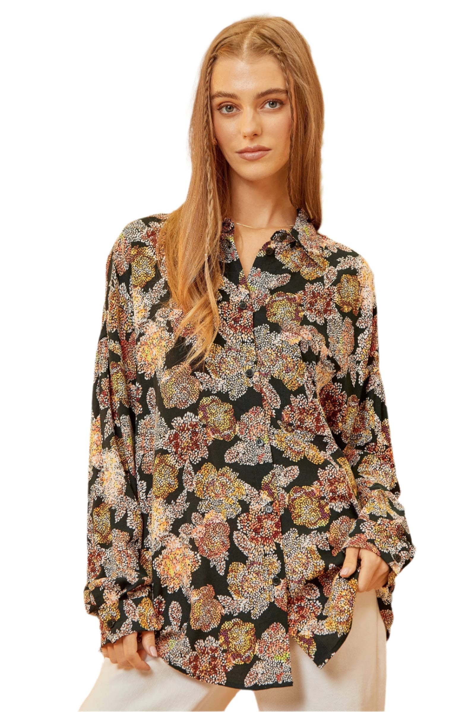 Hillary Floral Print Satin Blouse