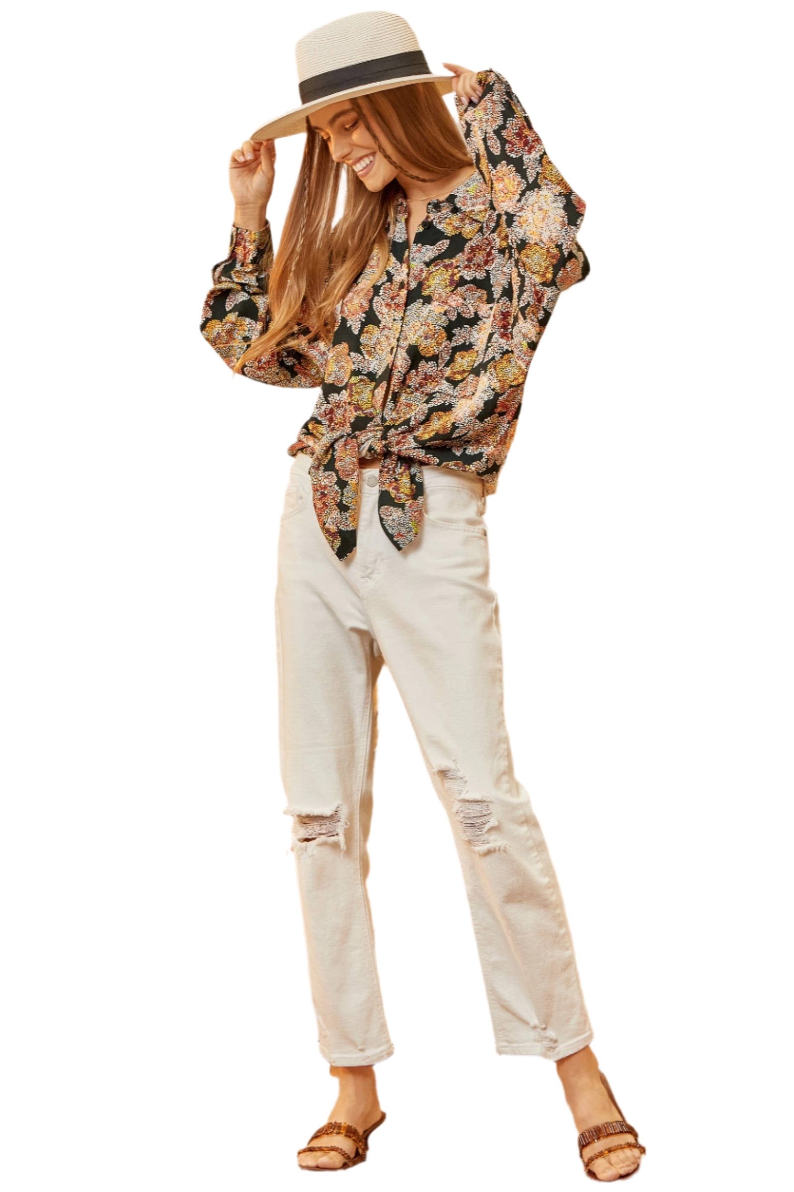 Hillary Floral Print Satin Blouse