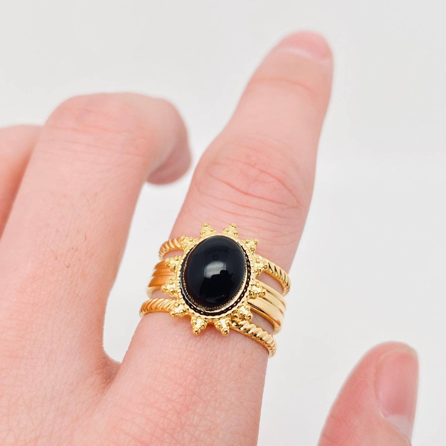 Adjustable Obsidian Ring