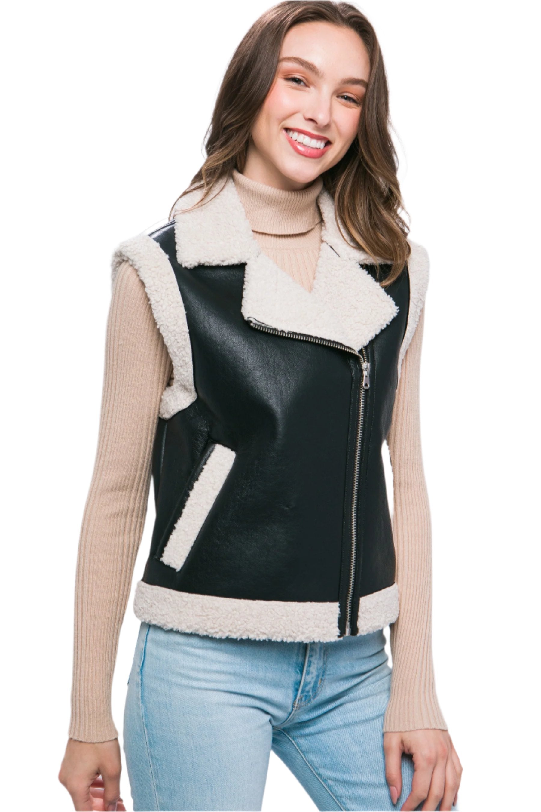 Nessa Faux Leather Sherpa Lined Vest