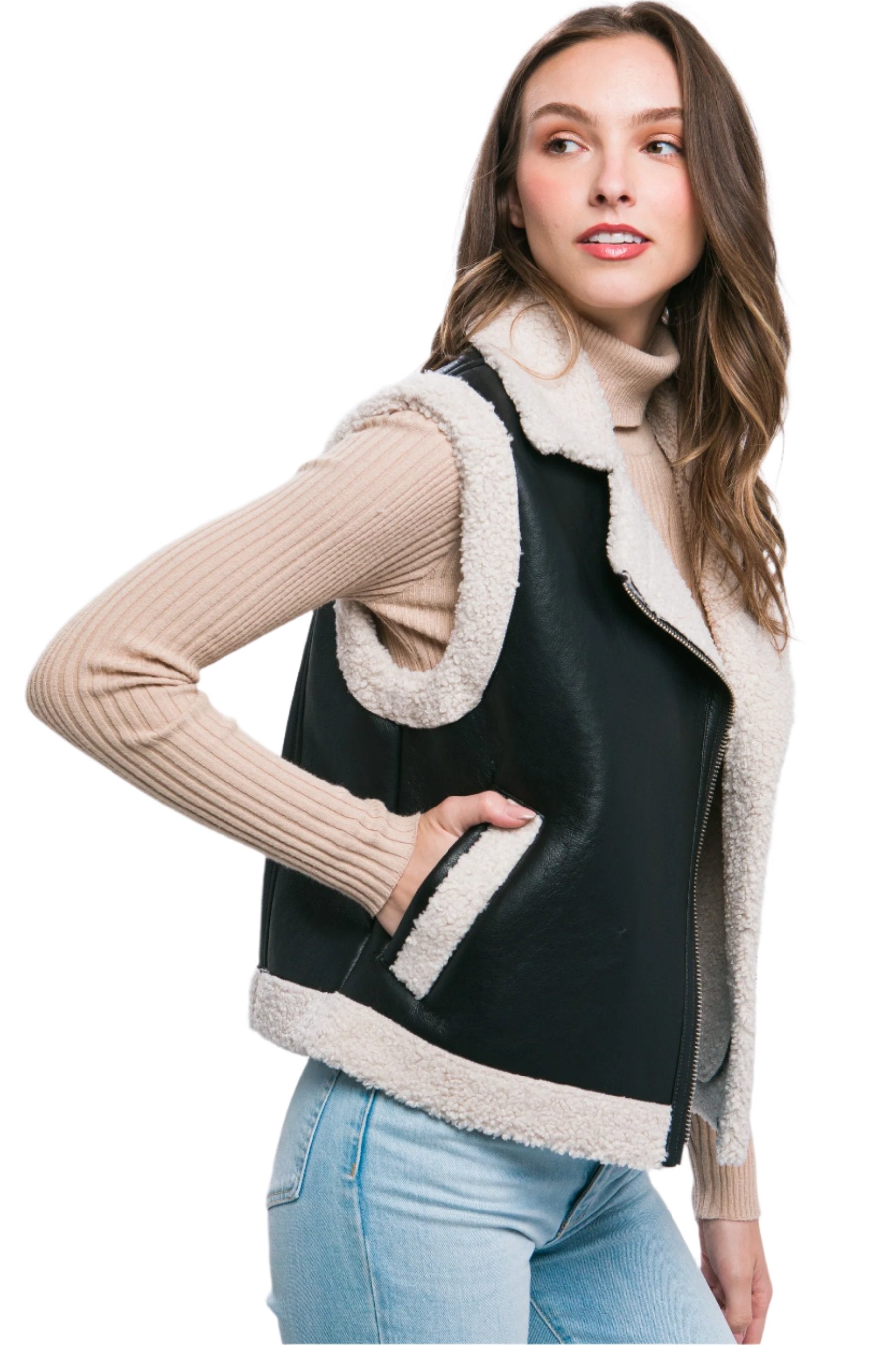 Nessa Faux Leather Sherpa Lined Vest