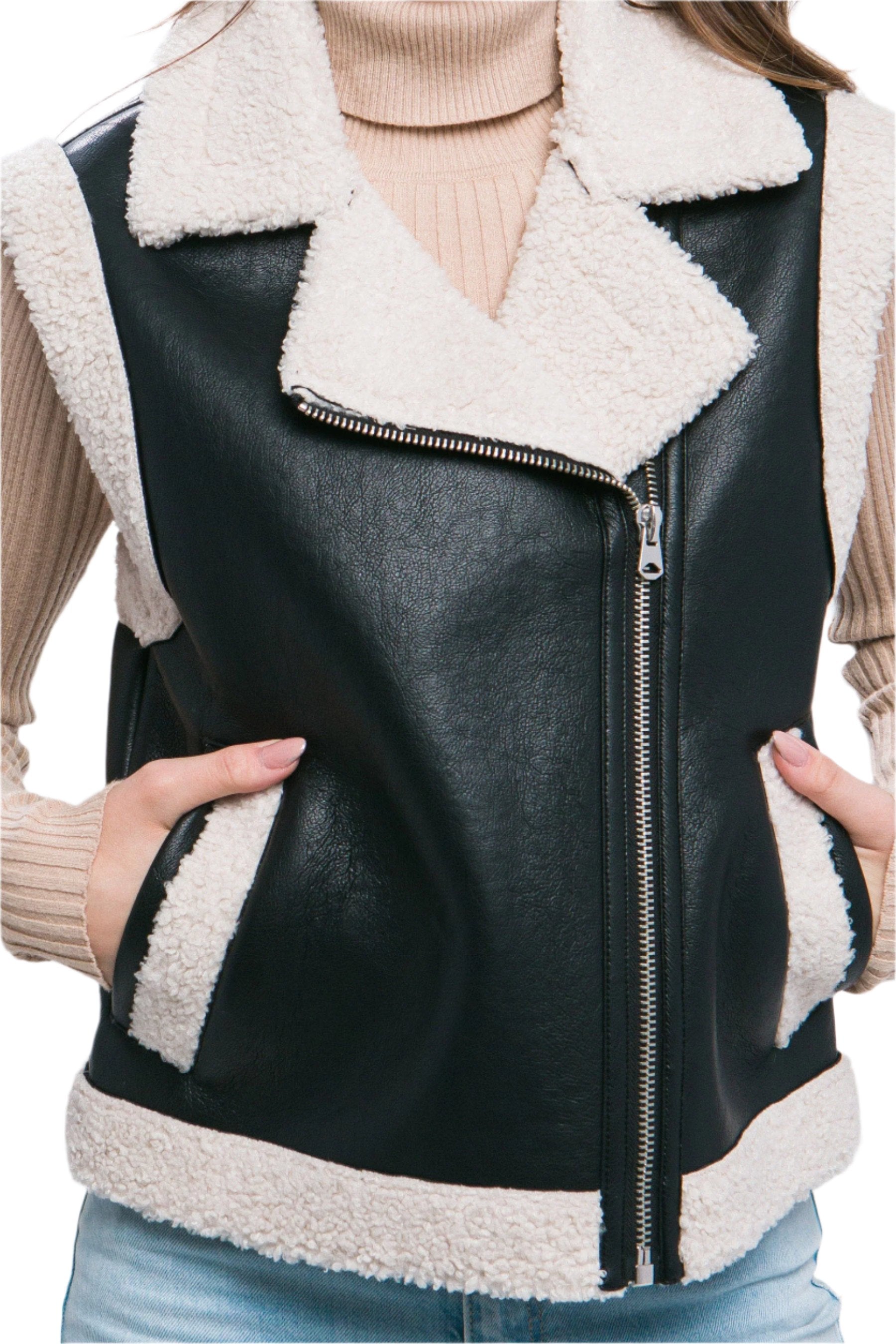 Nessa Faux Leather Sherpa Lined Vest