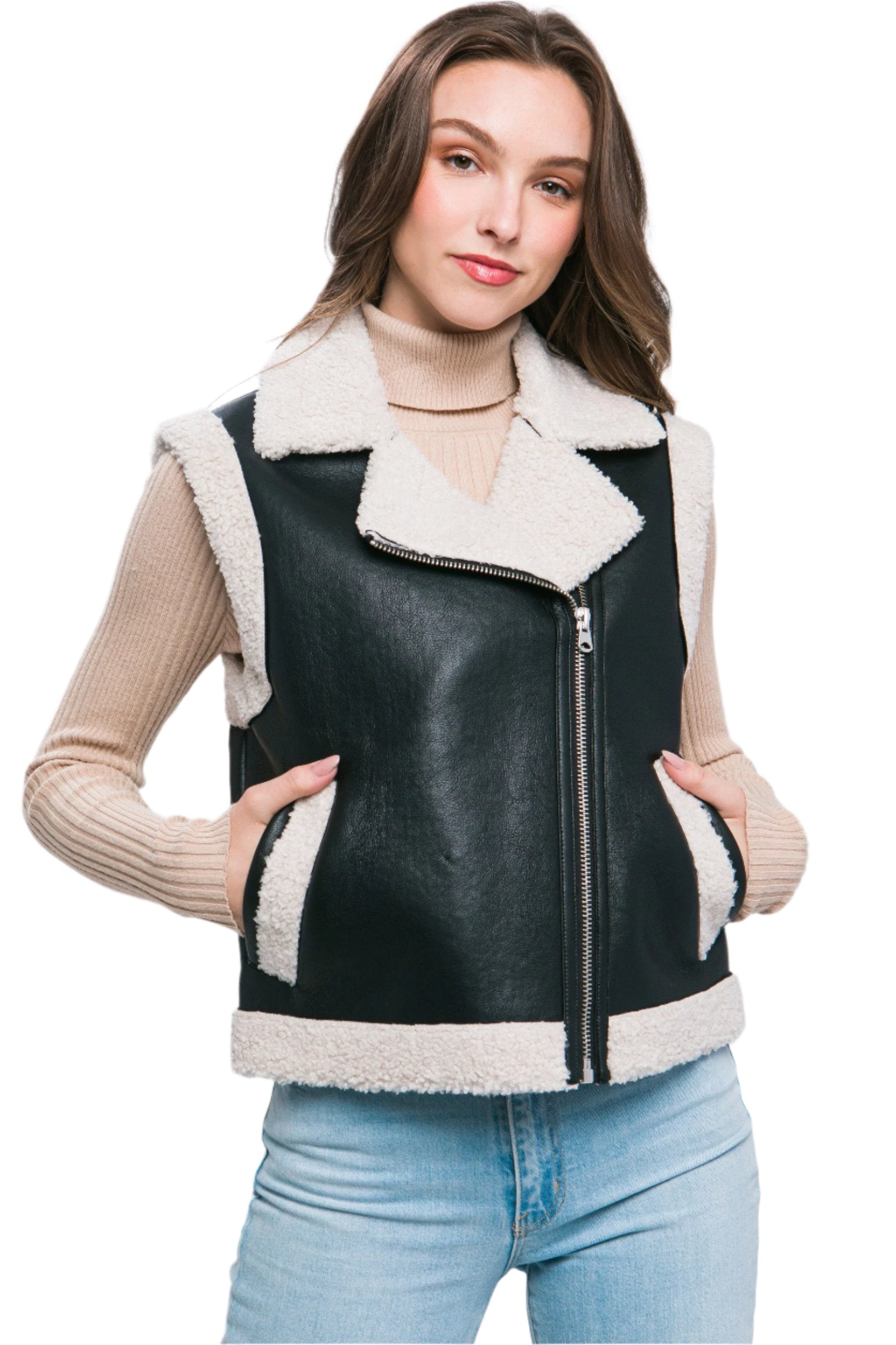 Nessa Faux Leather Sherpa Lined Vest