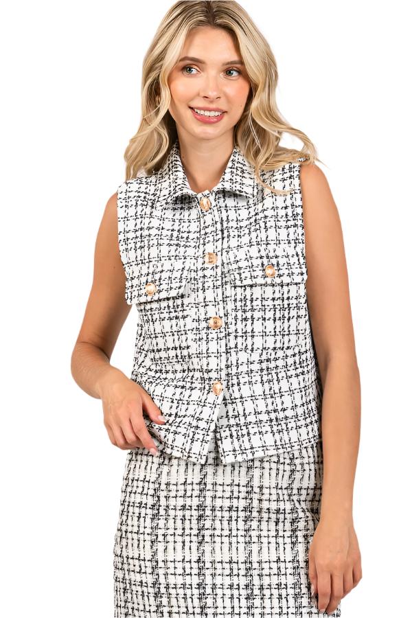 Daphne Tweed Buttoned Shacket Vest