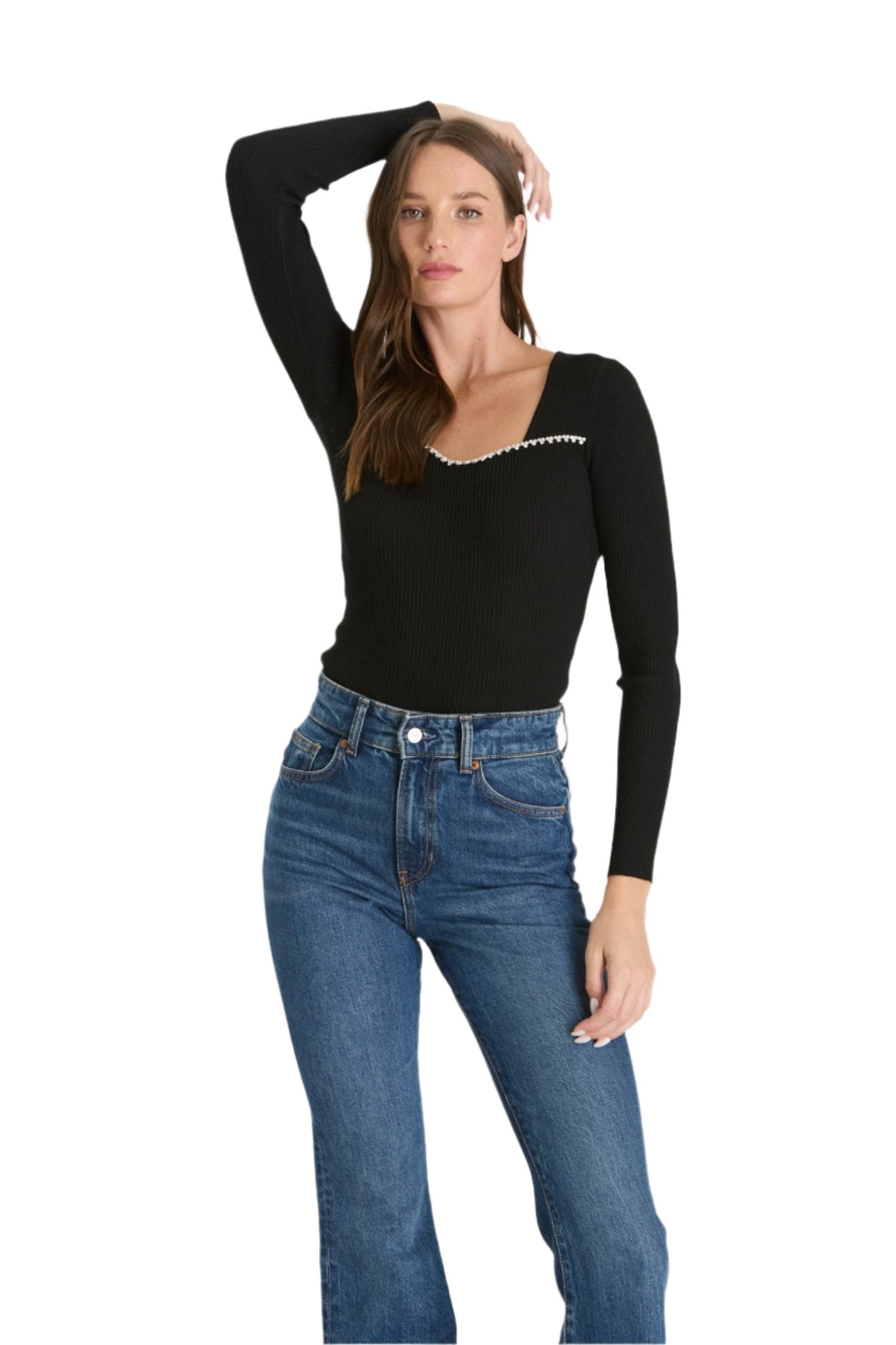 Remy Rhinestone Trim Long Sleeve Top