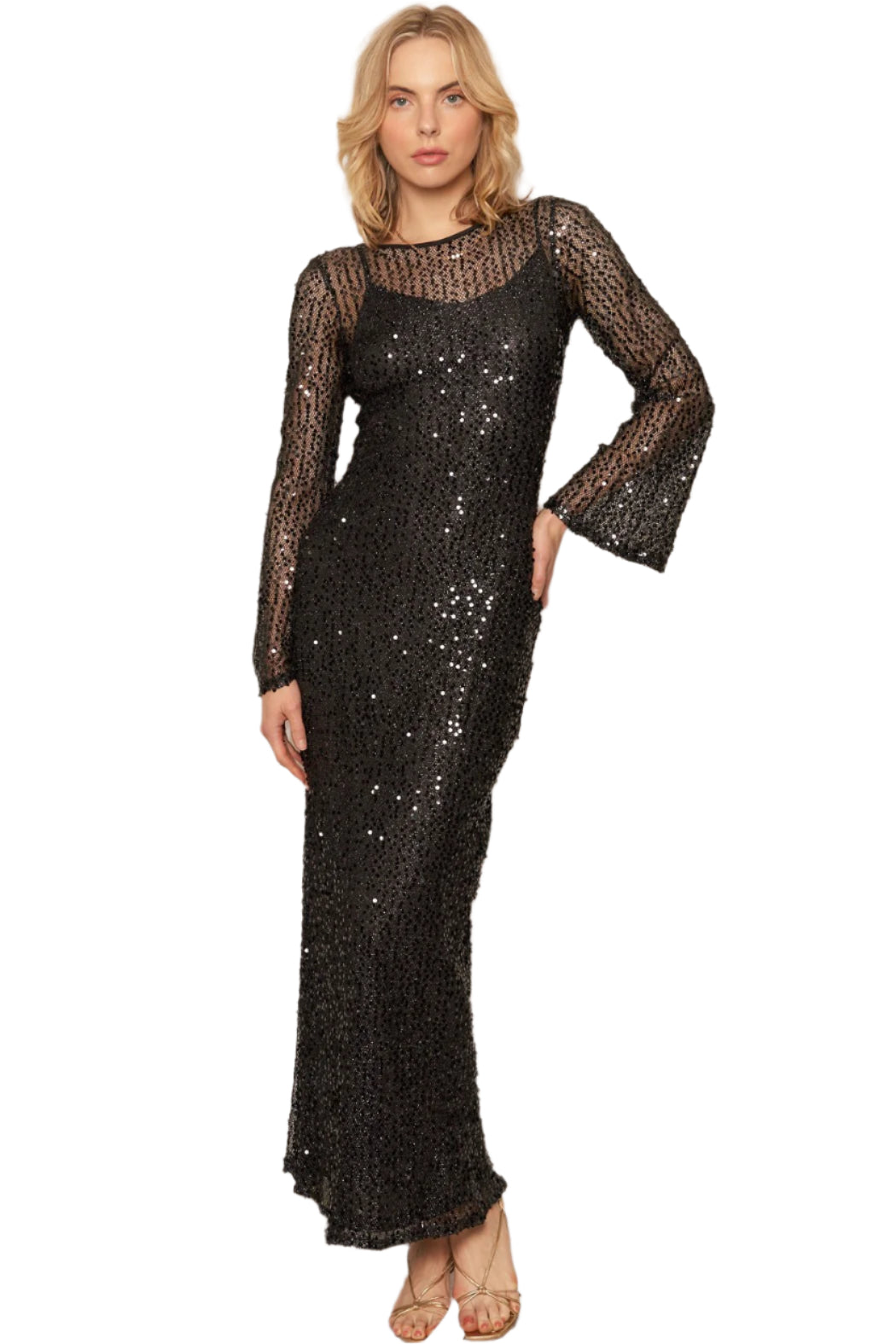 Hallie Sequin Long Sleeve Maxi Dress