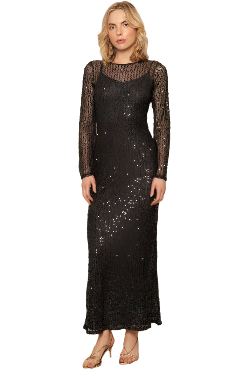 Hallie Sequin Long Sleeve Maxi Dress