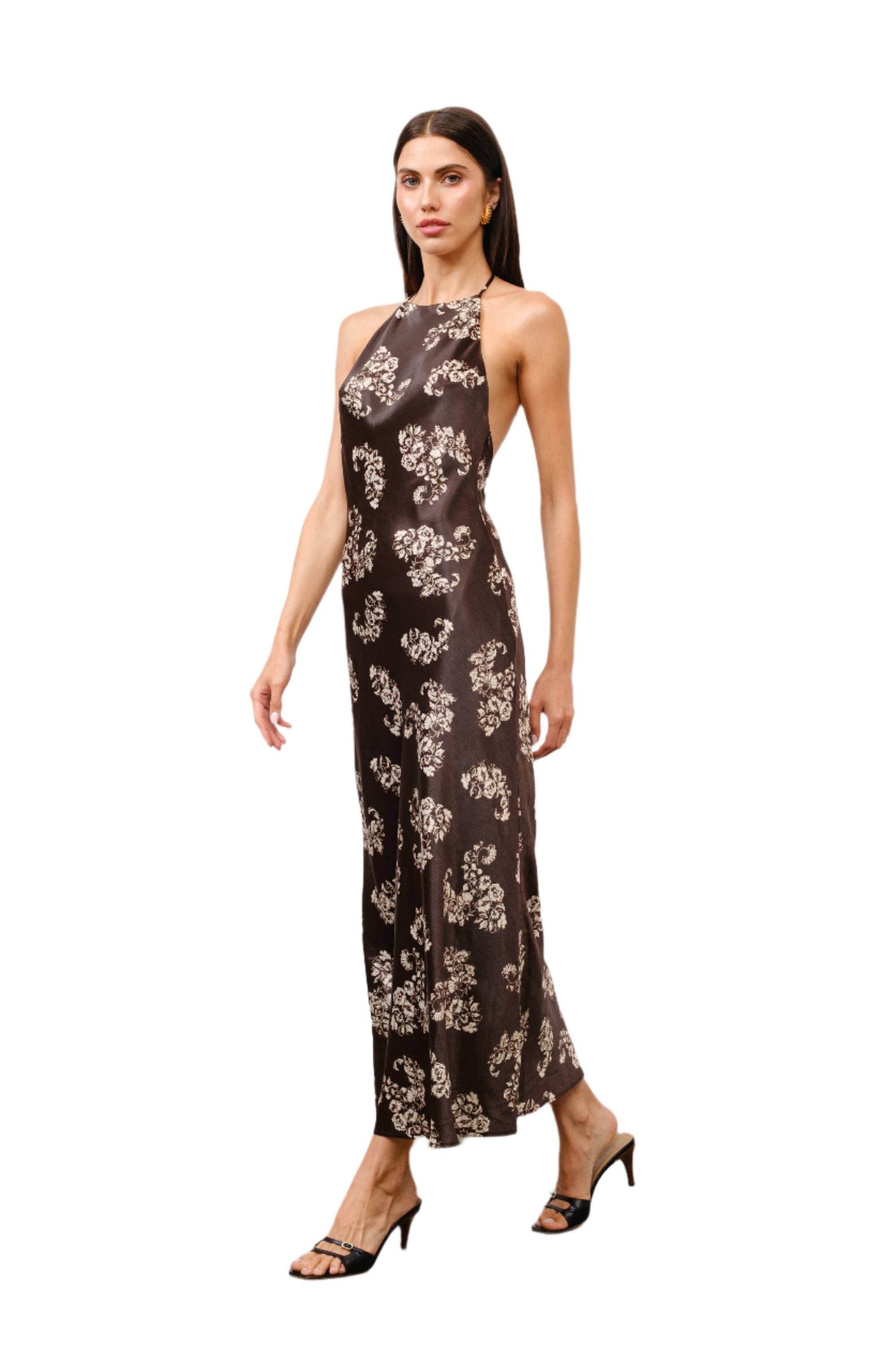 Kimora Bias-Cut Halter Maxi Dress