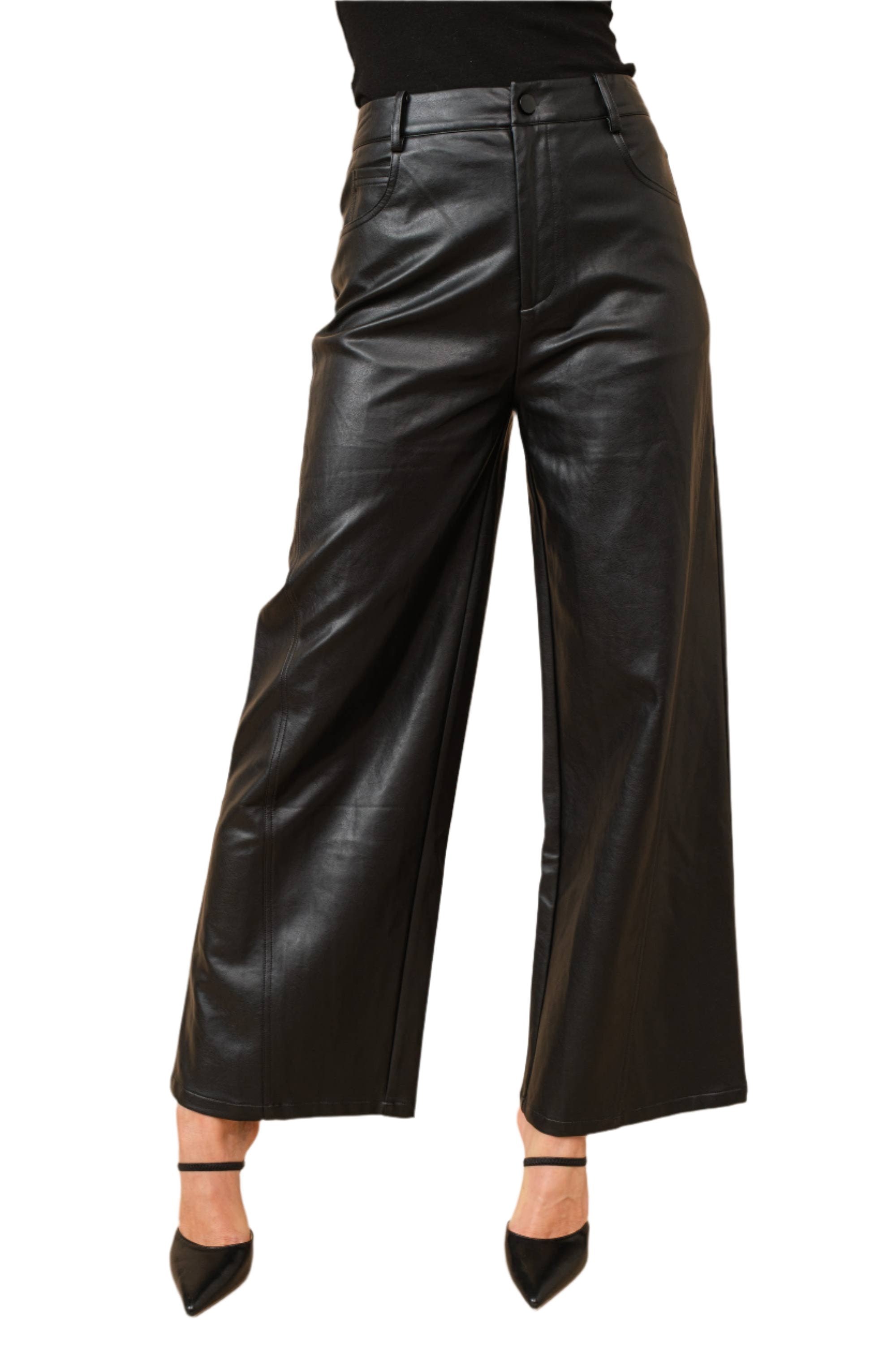 Electra Patent Natural Wide Leg Leather Pants