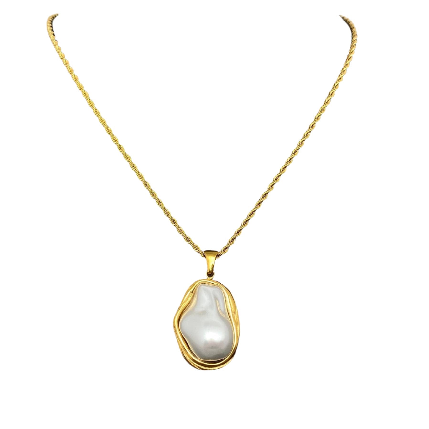 Baroque Pearl Gold Plated Twist Chain Necklace