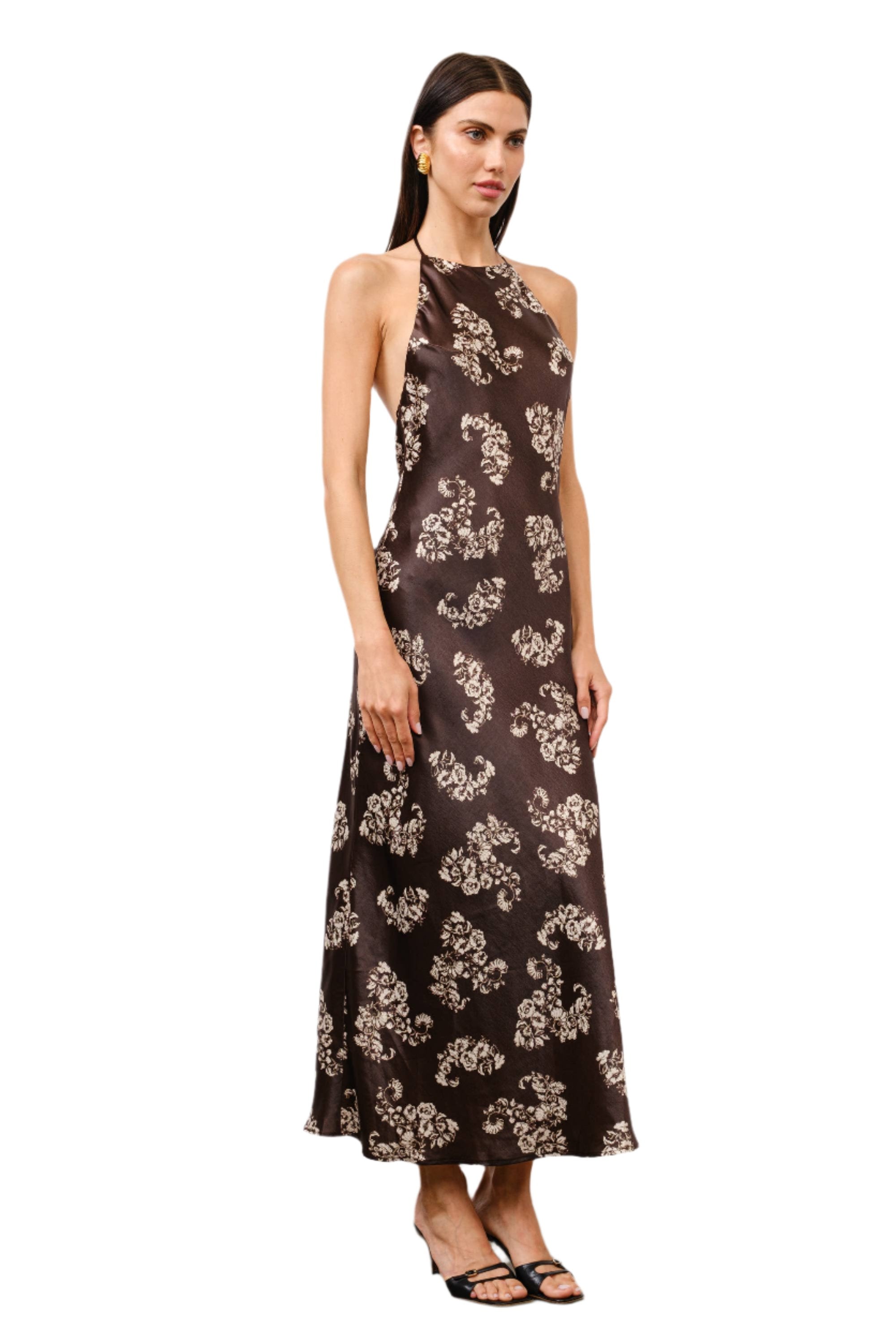 Kimora Bias-Cut Halter Maxi Dress