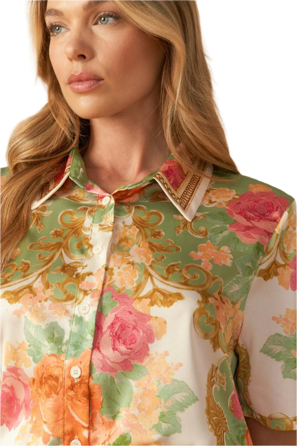 Faye Printed Short Sleeve Button Down Top